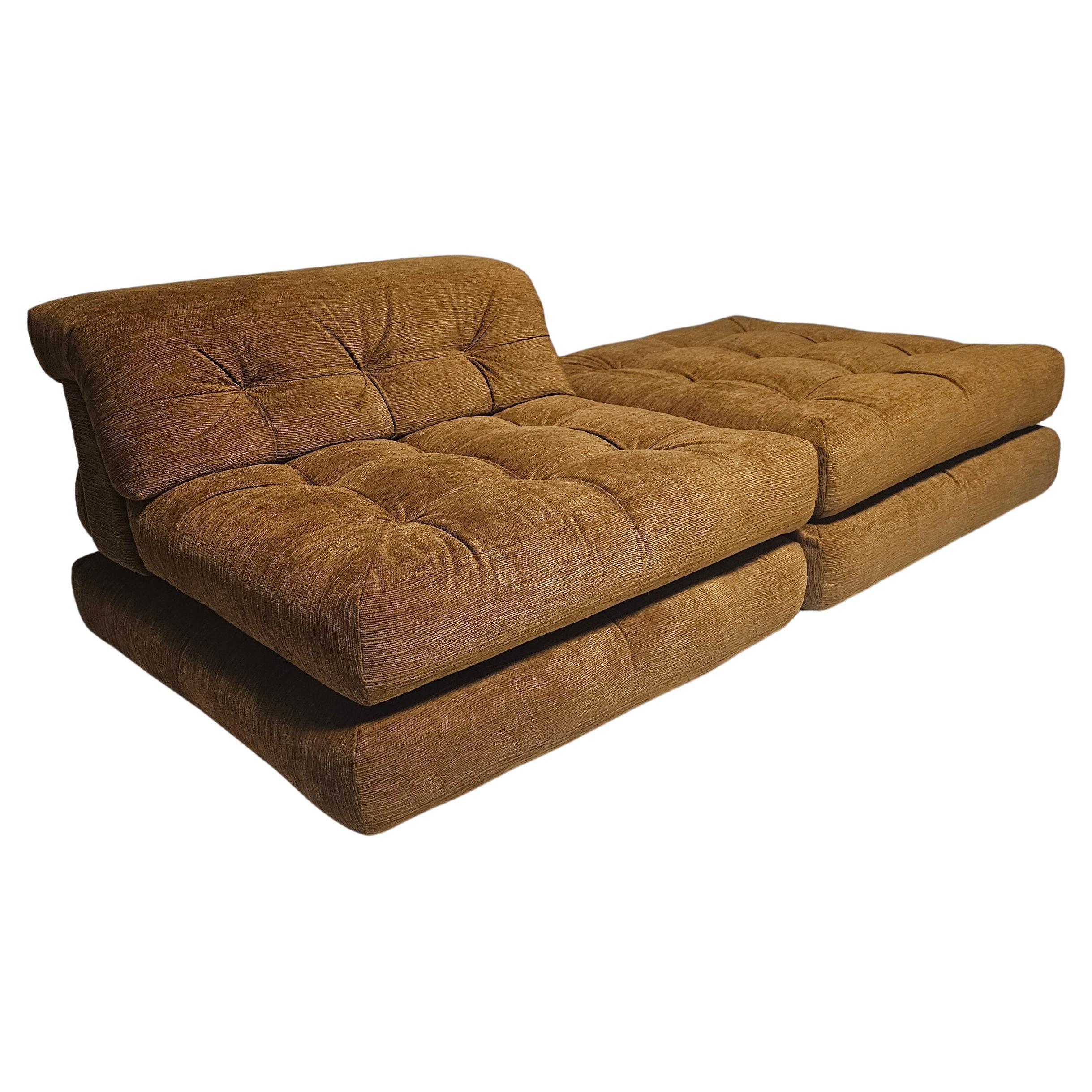Mah Jong sofa in cognac chenille byook Roche Bobois, France, 1970s