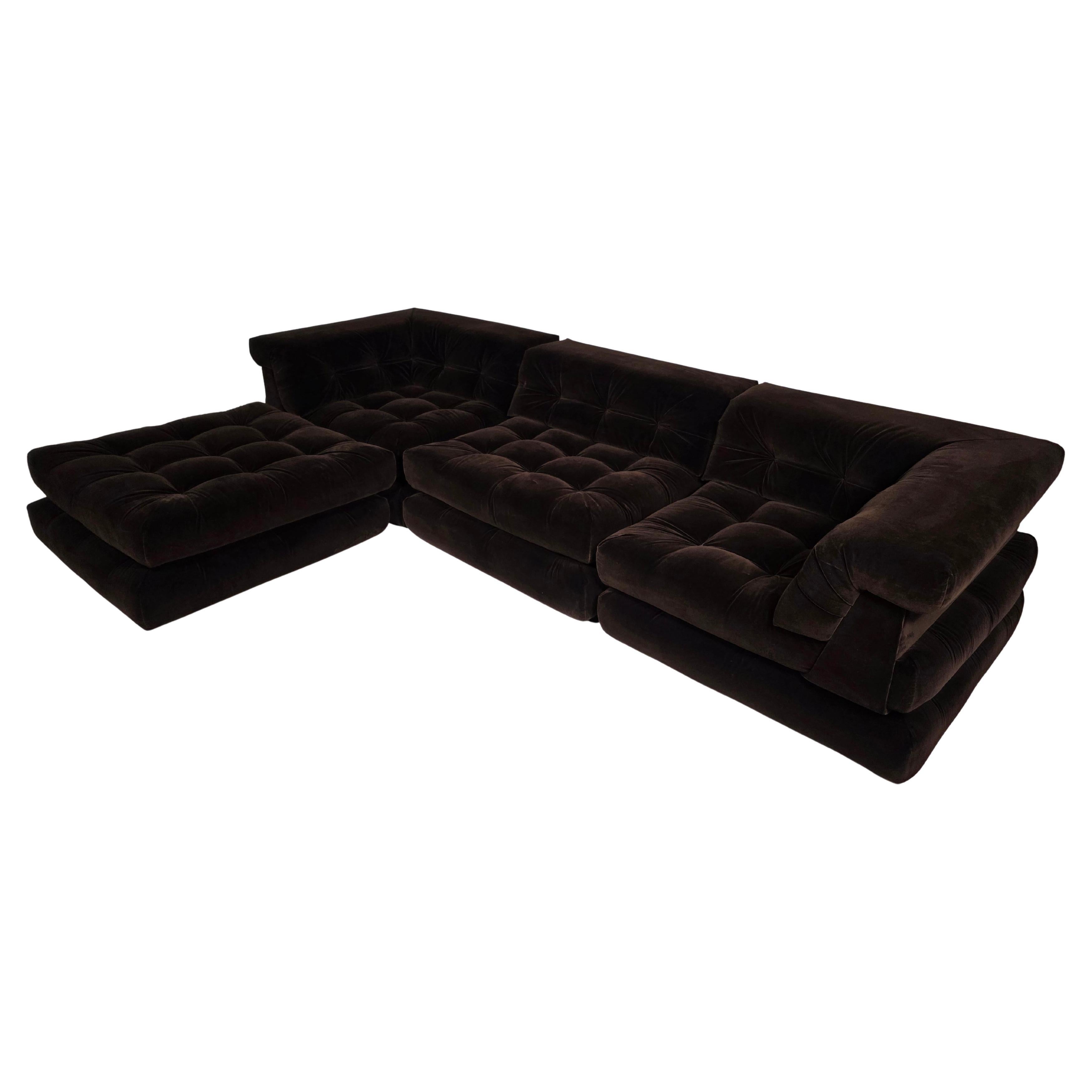 Mah Jong sofa in dark brown cotton velvet  by Roche Bobois, France, 1970s in vendita