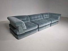 Mah Jong sofa in iced blue cotton velvet  by Roche Bobois, France, 1970s