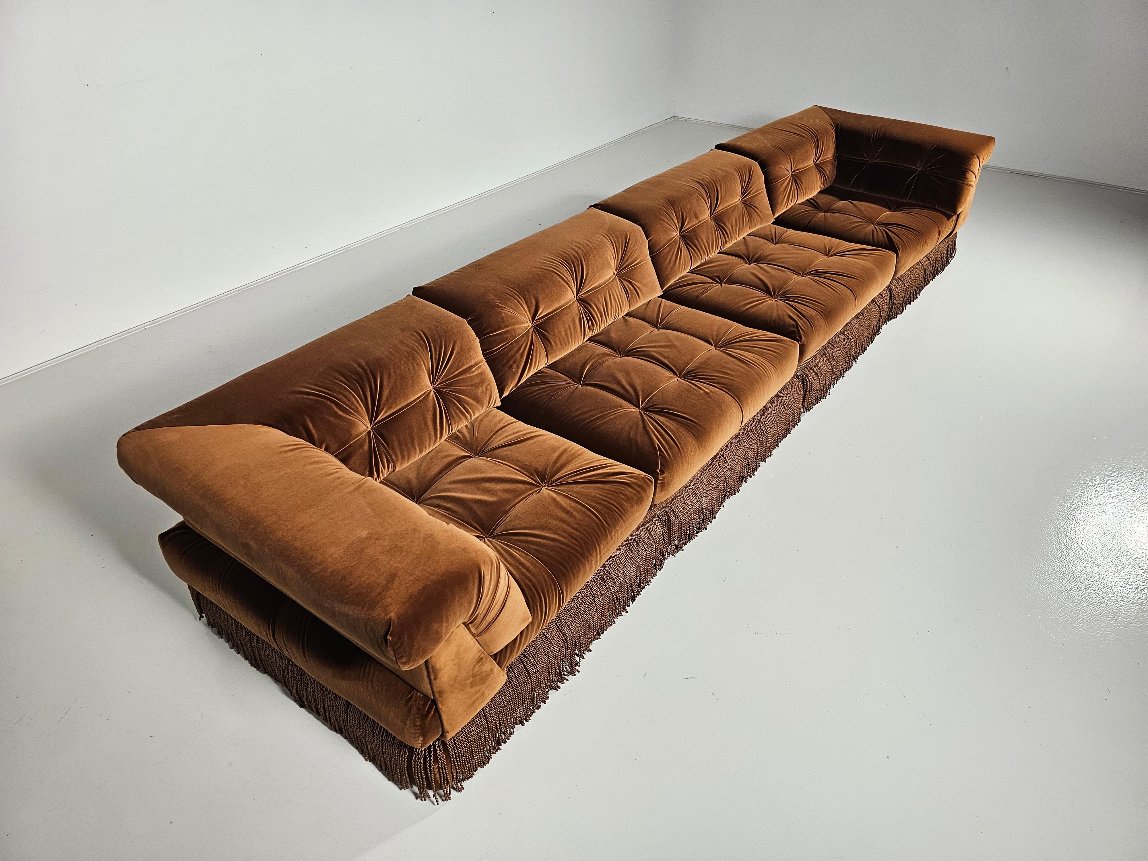 Mah Jong sofa in light brown velvet by Hans Hopfer, Roche Bobois, France, 1970s 3