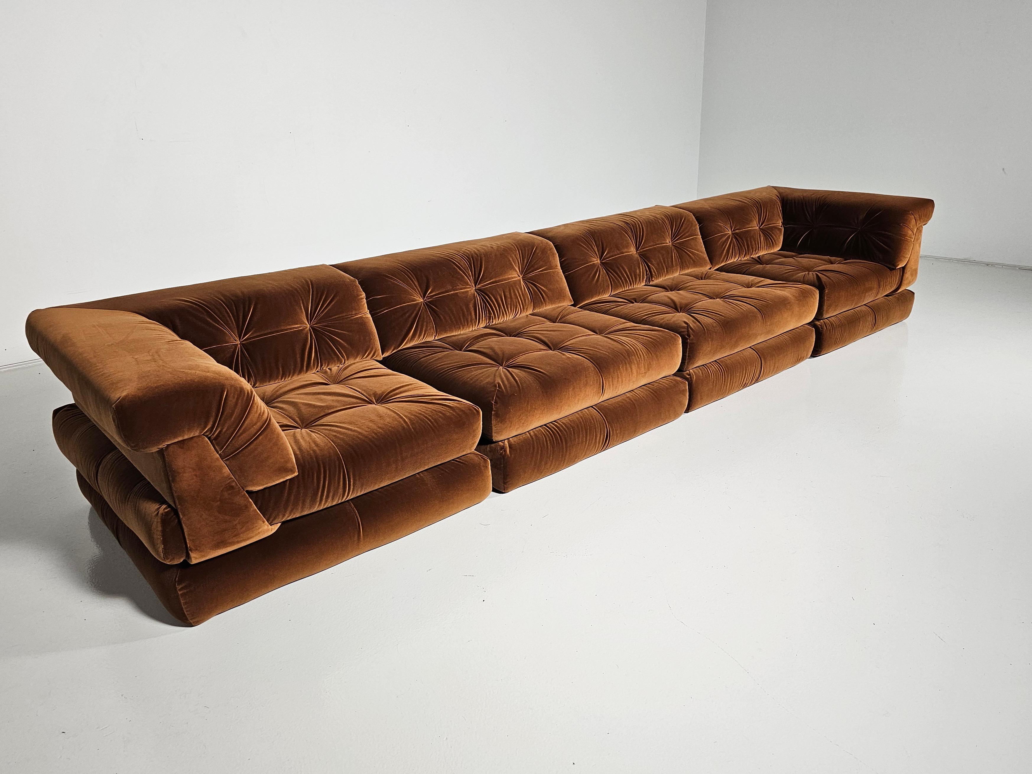 Mah Jong sofa in light brown velvet by Hans Hopfer, Roche Bobois, France, 1970s 5