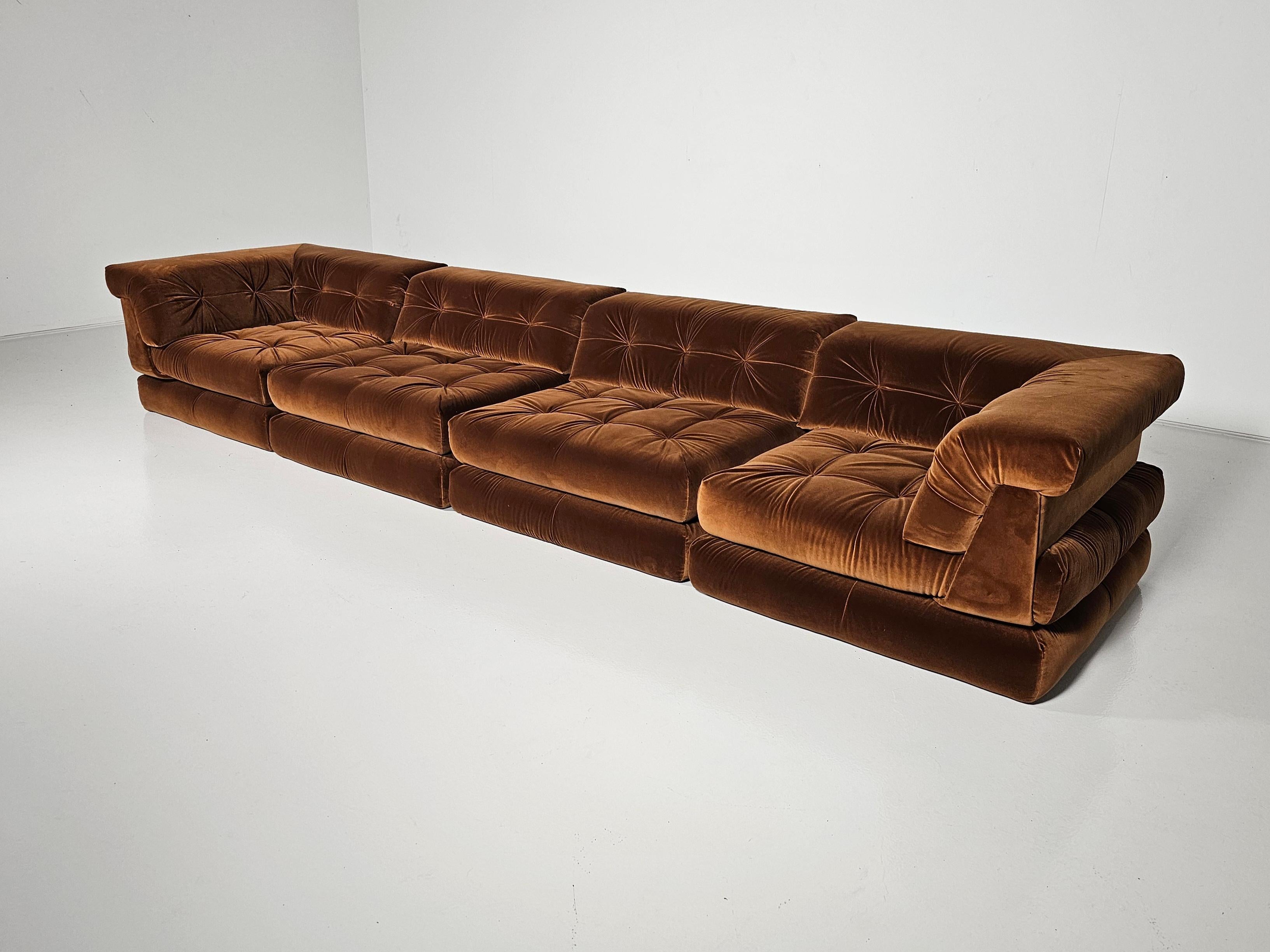 Mah Jong sofa in light brown velvet by Hans Hopfer, Roche Bobois, France, 1970s 6