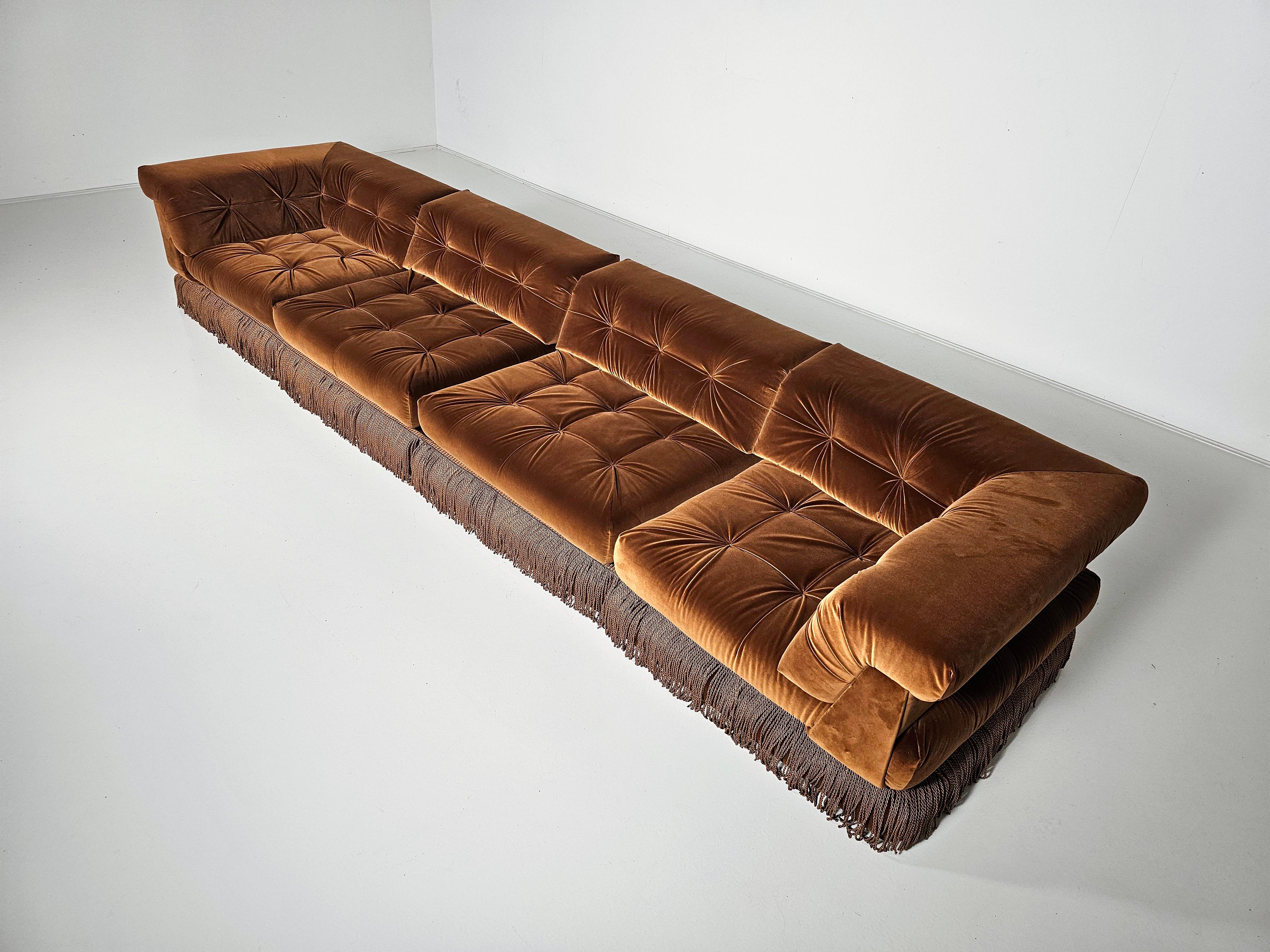 Mid-Century Modern Mah Jong sofa in light brown velvet by Hans Hopfer, Roche Bobois, France, 1970s