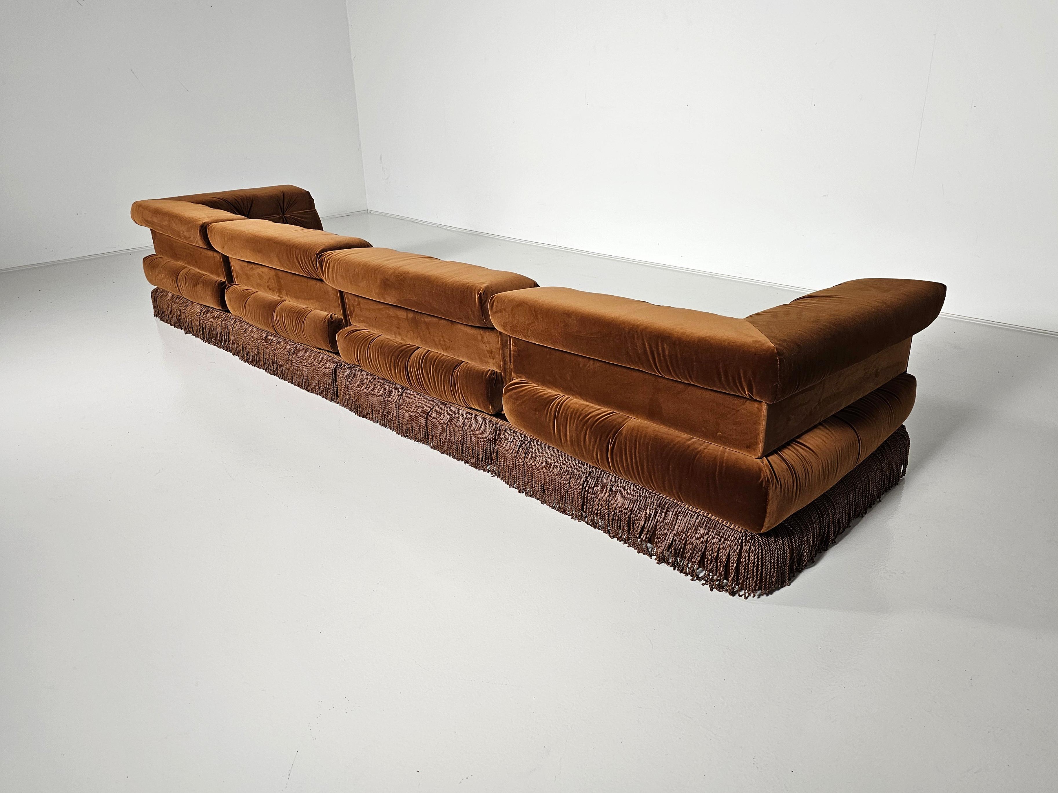 Mah Jong sofa in light brown velvet by Hans Hopfer, Roche Bobois, France, 1970s In Excellent Condition In amstelveen, NL