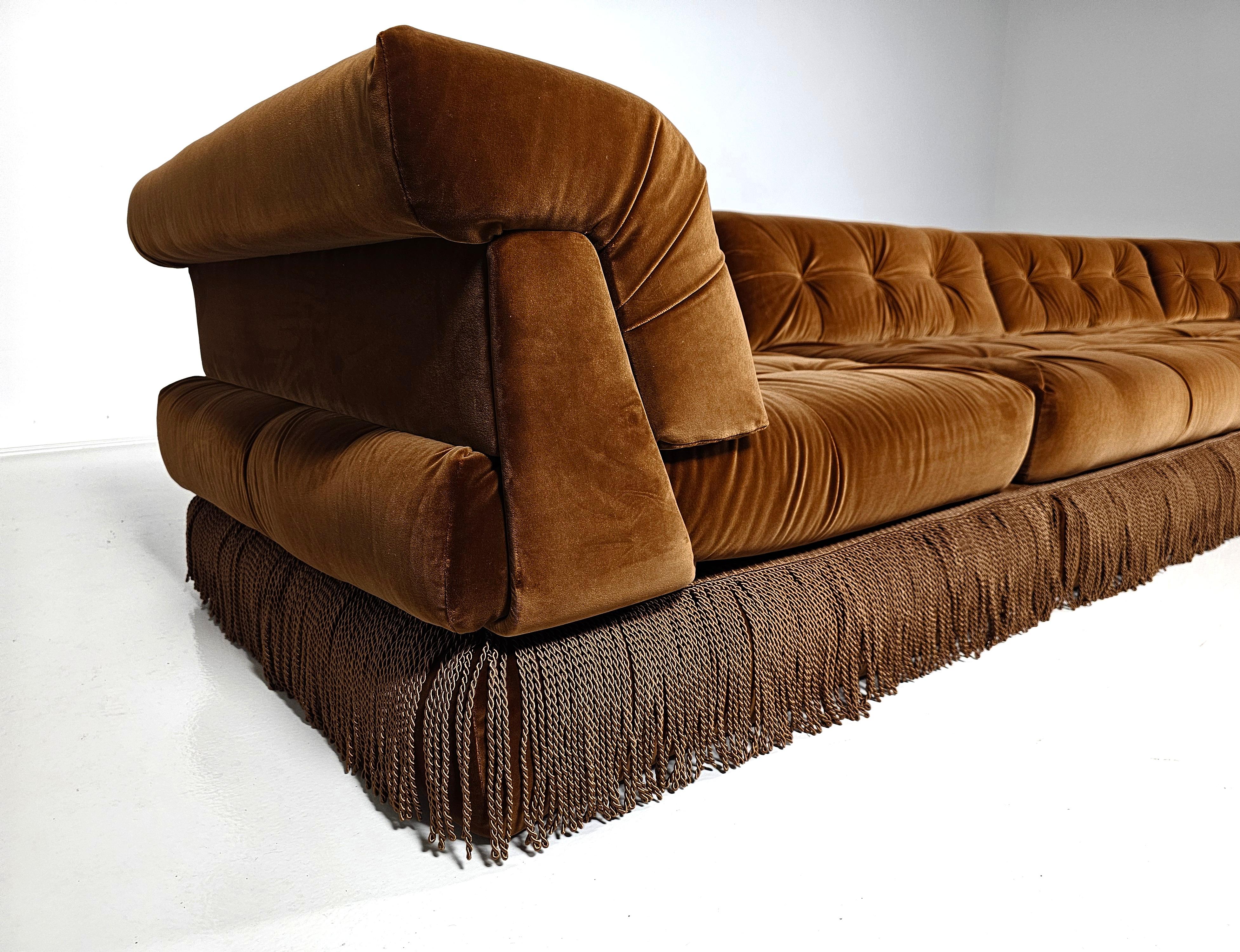 Mah Jong sofa in light brown velvet by Hans Hopfer, Roche Bobois, France, 1970s 1