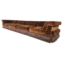 Mah Jong sofa in light brown velvet by Hans Hopfer, Roche Bobois, France, 1970s