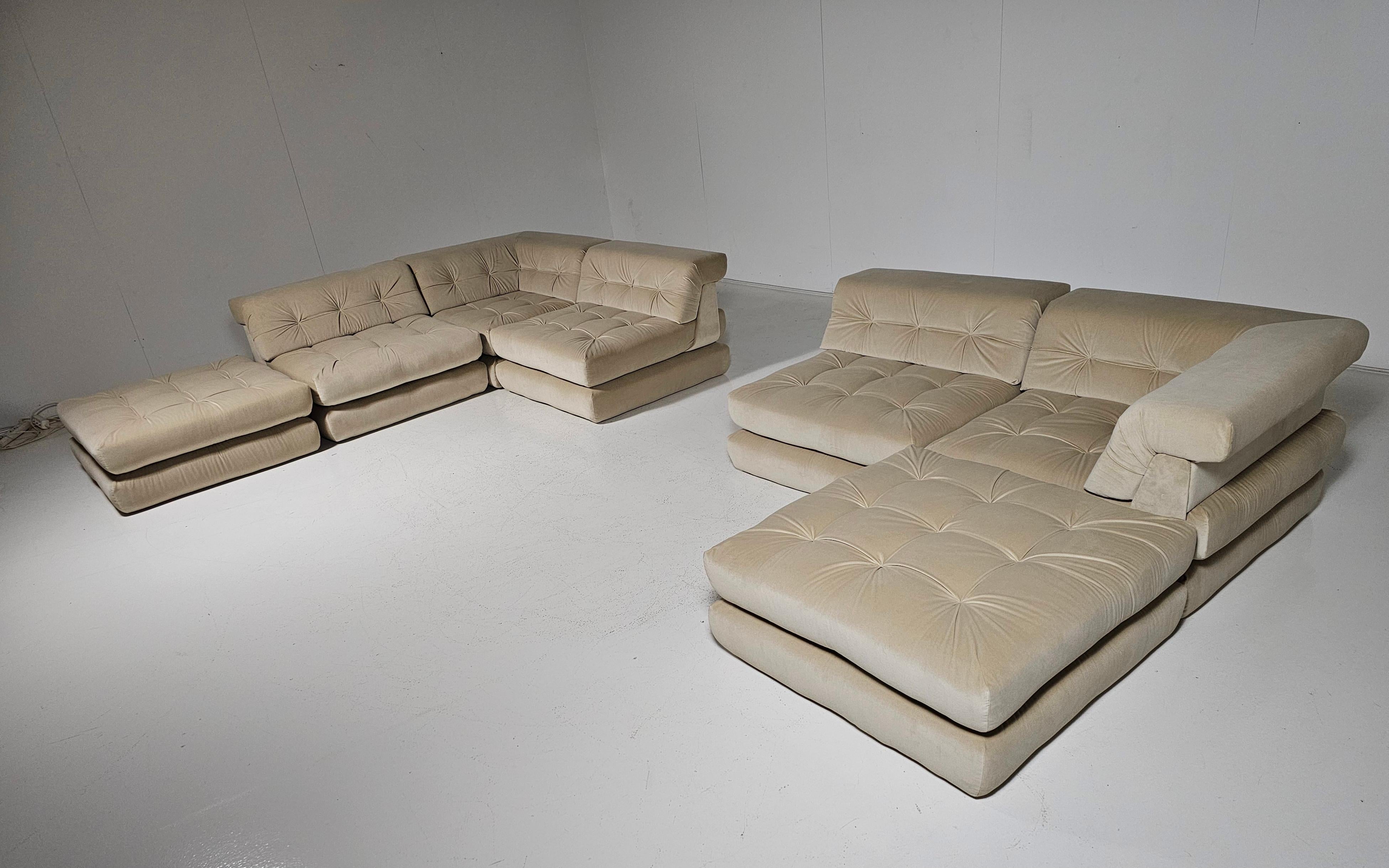 Européen Canapé Mah Jong en lin, velours de coton par Roche Bobois, France, 1970 en vente
