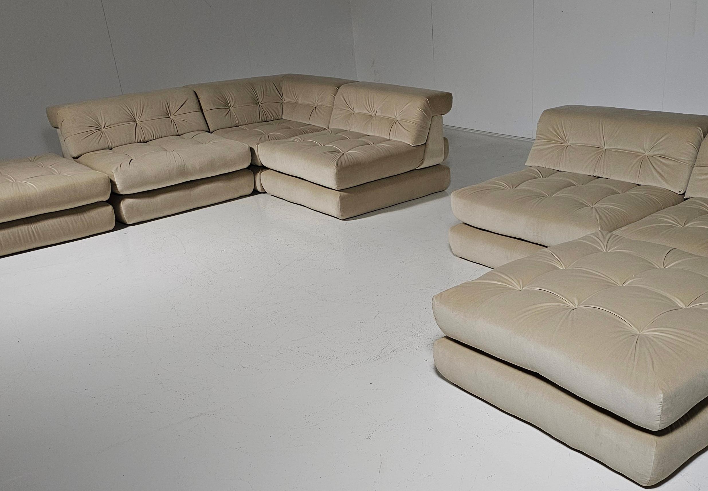 Canapé Mah Jong en lin, velours de coton par Roche Bobois, France, 1970 Excellent état - En vente à amstelveen, NL