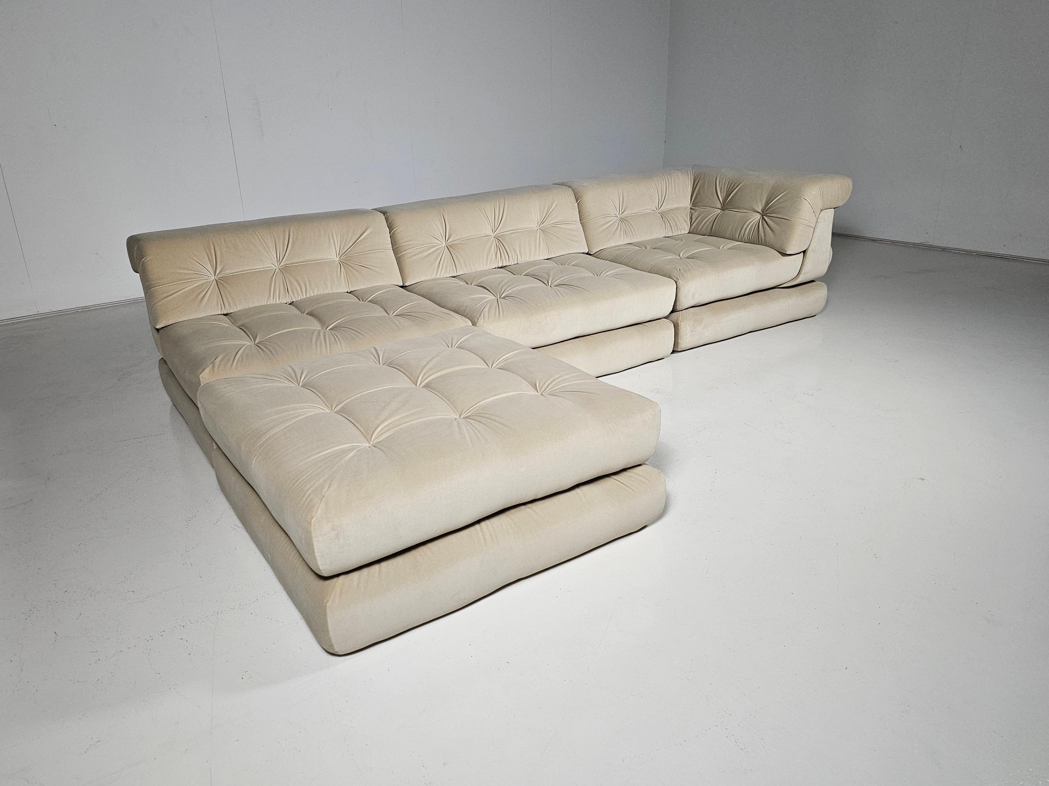 Canapé Mah Jong en lin, velours de coton par Roche Bobois, France, 1970 Excellent état - En vente à amstelveen, NL