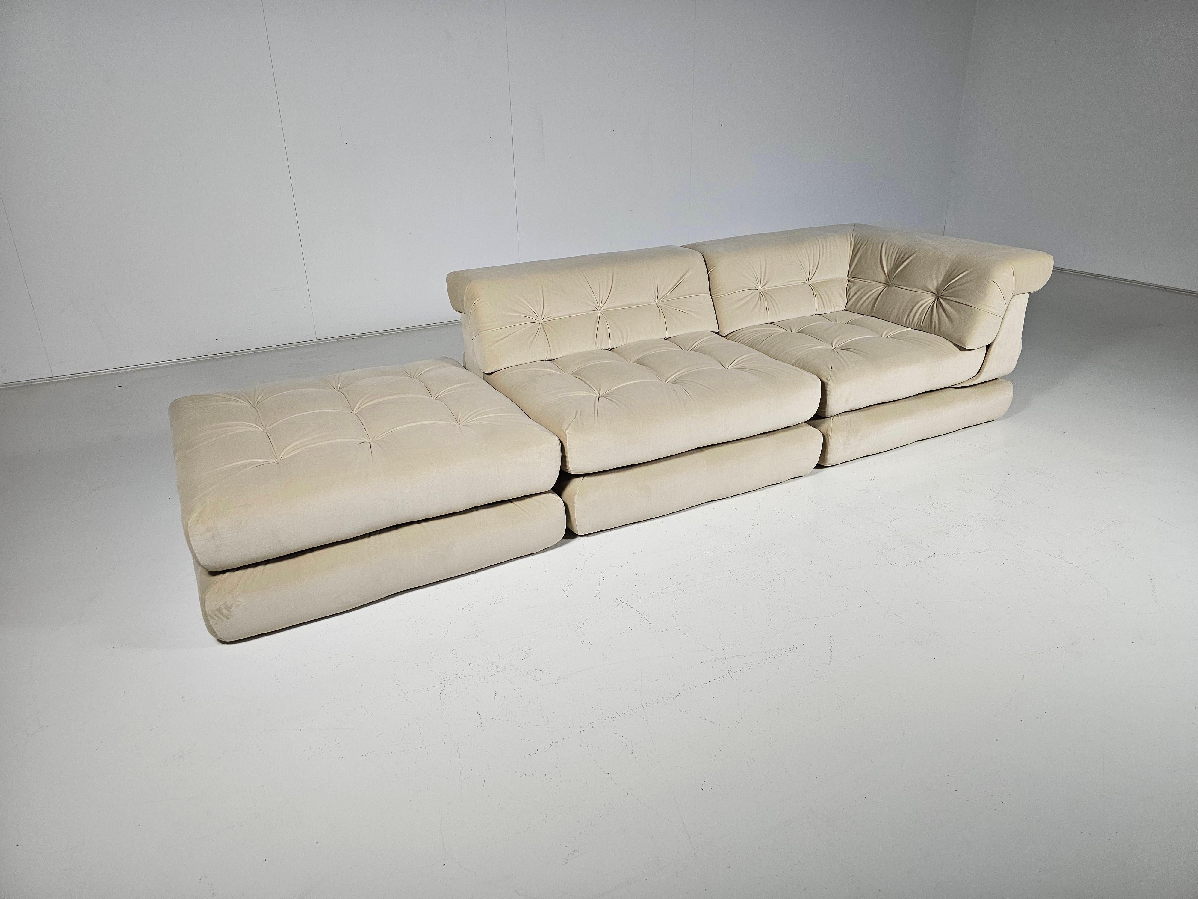 Canapé Mah Jong en lin, velours de coton par Roche Bobois, France, 1970 Excellent état - En vente à amstelveen, NL