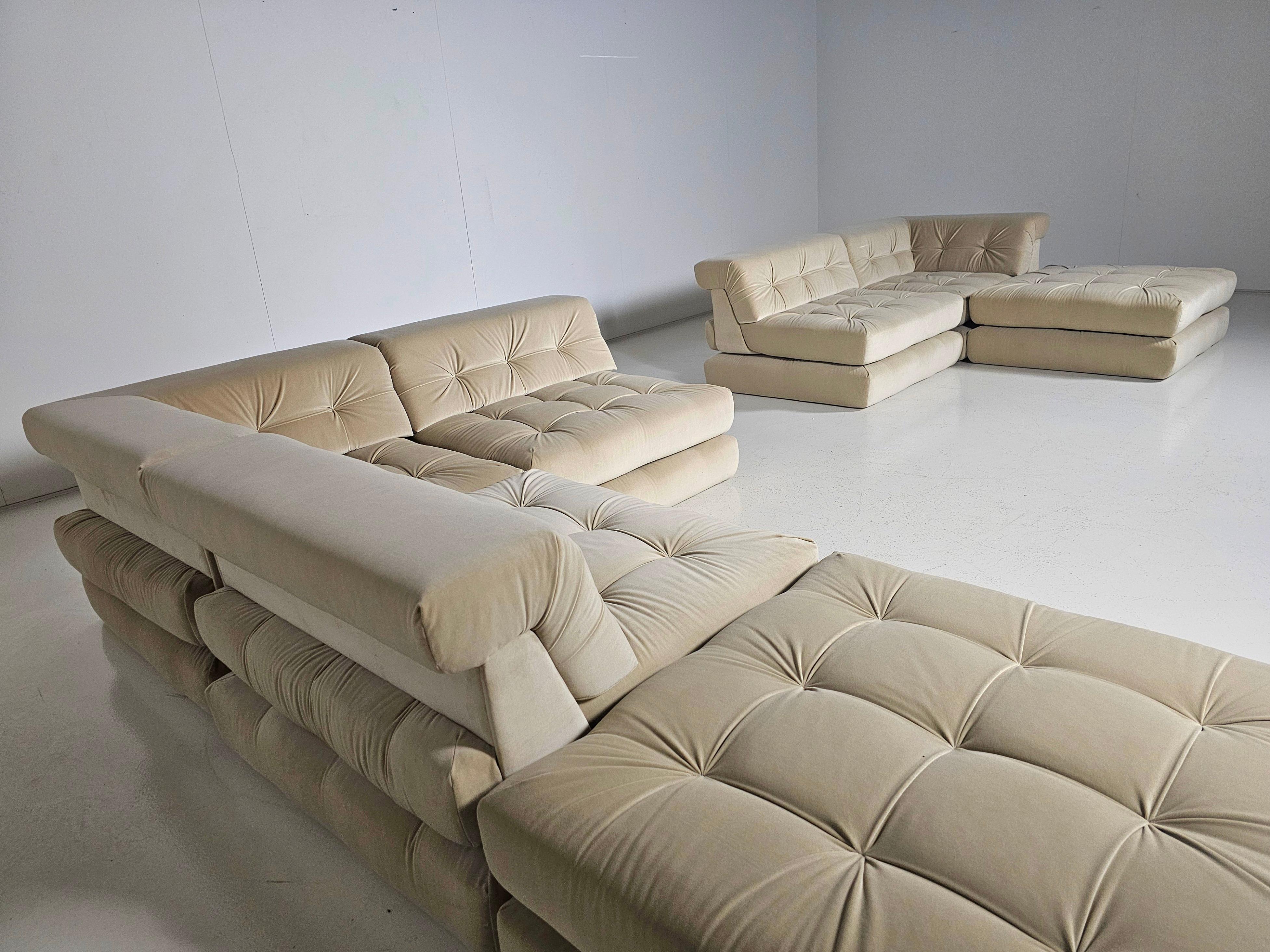 Fin du 20e siècle Canapé Mah Jong en lin, velours de coton par Roche Bobois, France, 1970 en vente