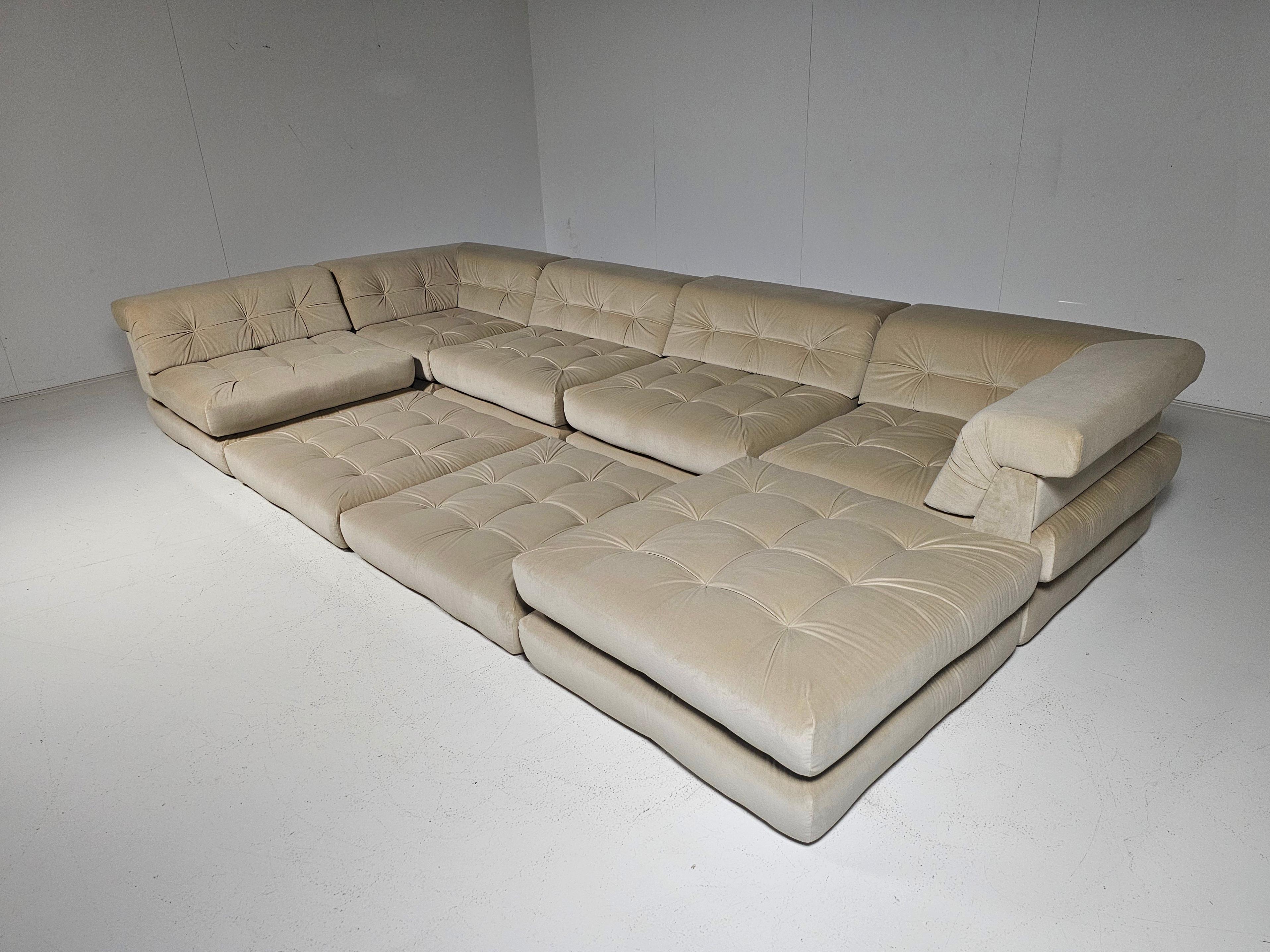 Canapé Mah Jong en lin, velours de coton par Roche Bobois, France, 1970 en vente 1