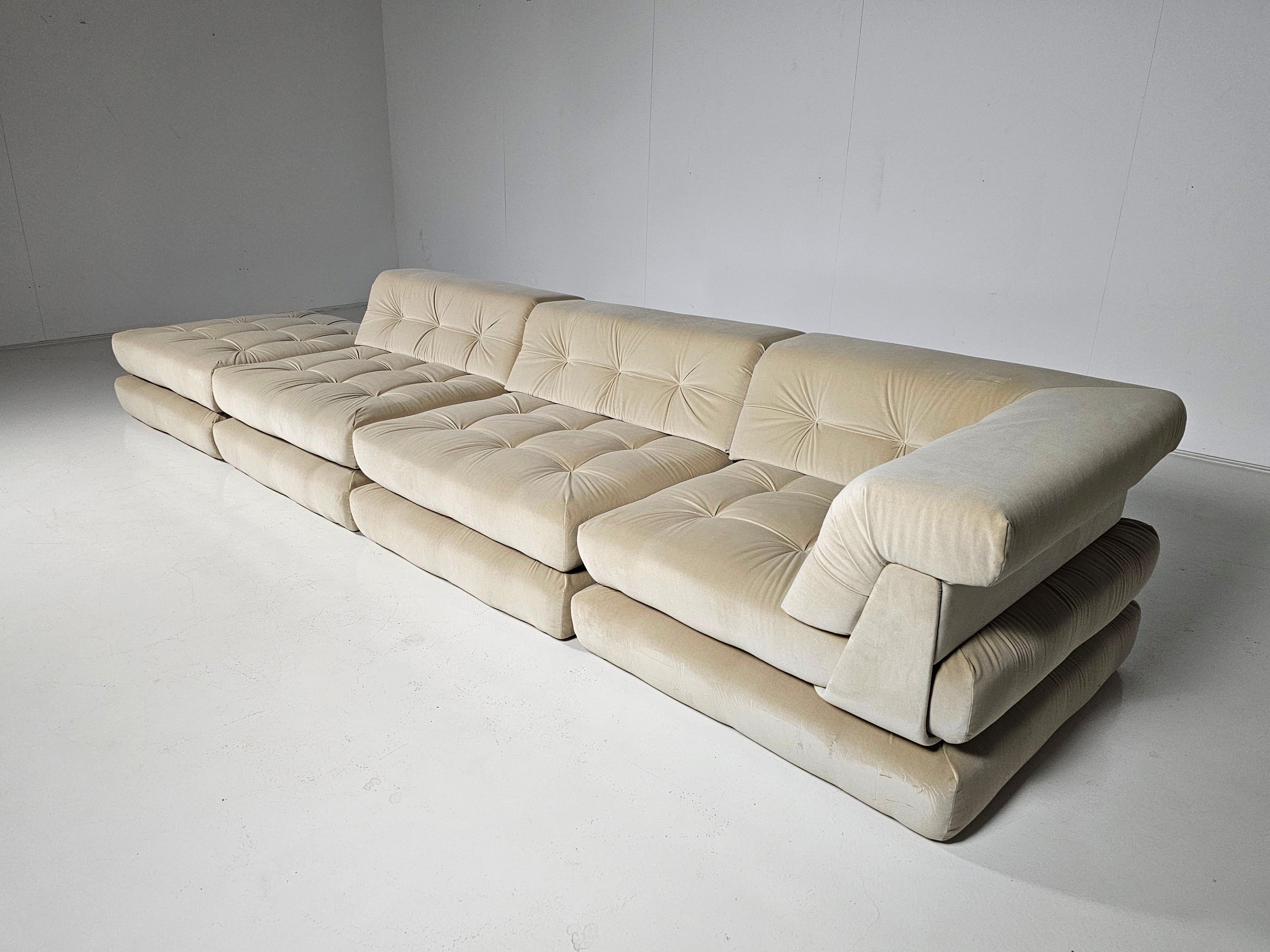 Canapé Mah Jong en lin, velours de coton par Roche Bobois, France, 1970 en vente 2