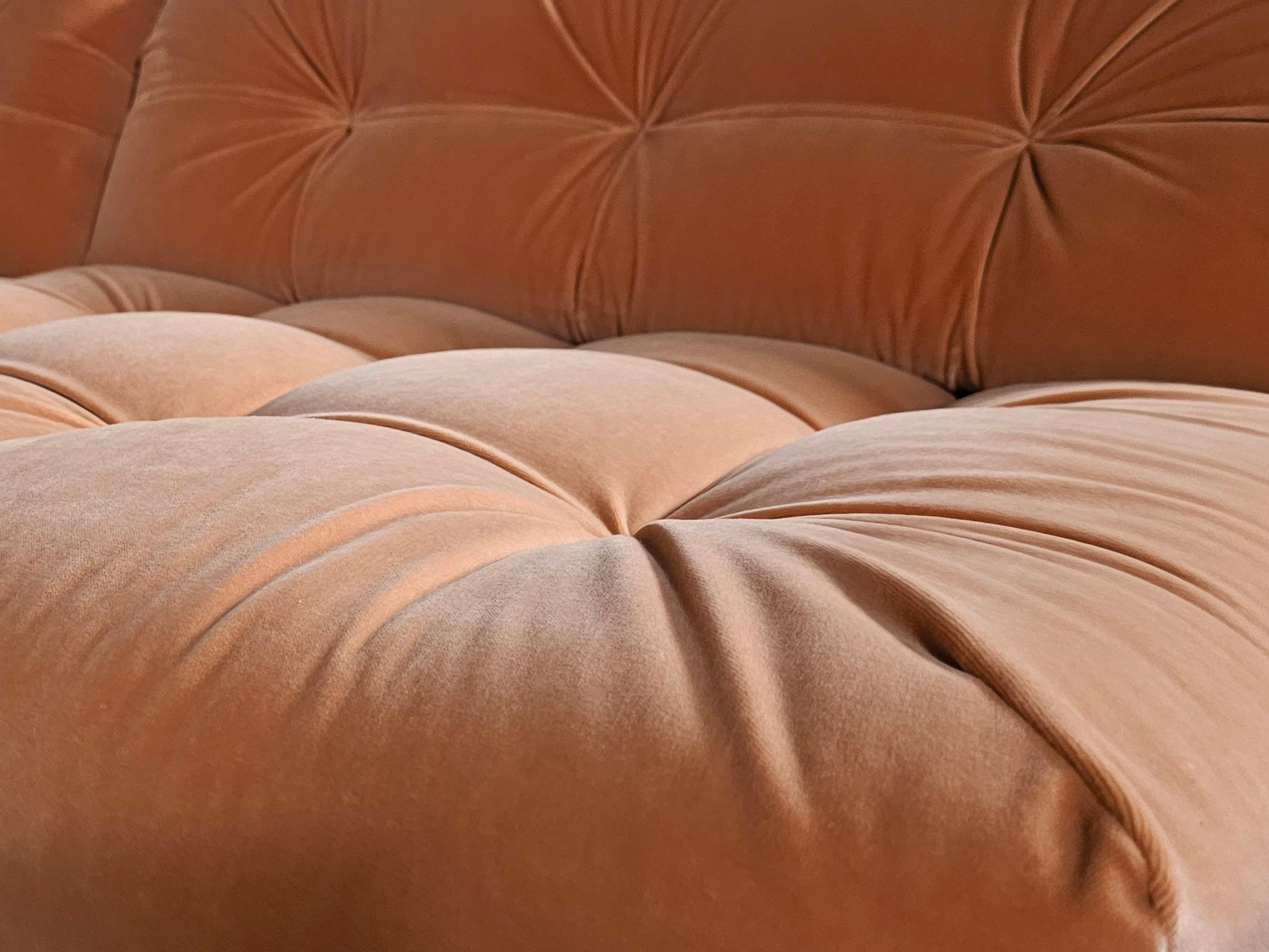 Mah Jong sofa in peach pink velvet by Hans Hopfer, Roche Bobois, France, 1970s 3