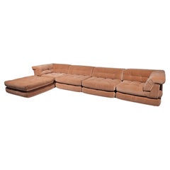 Mah Jong sofa in peach pink velvet by Hans Hopfer, Roche Bobois, France, 1970s