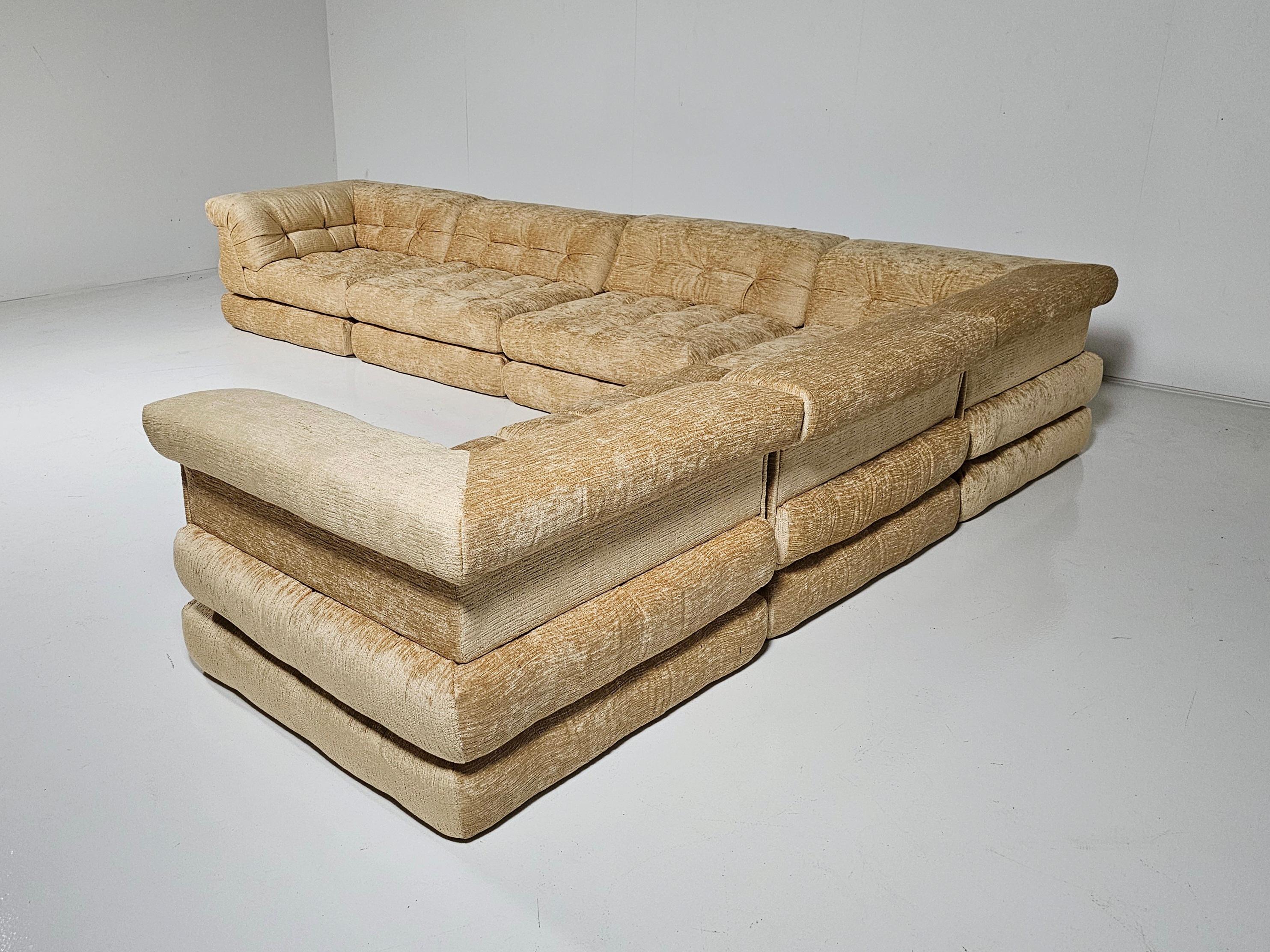 Mah Jong sofa in chenille fabric  by Hans Hopfer, Roche Bobois, France, 1970s 1