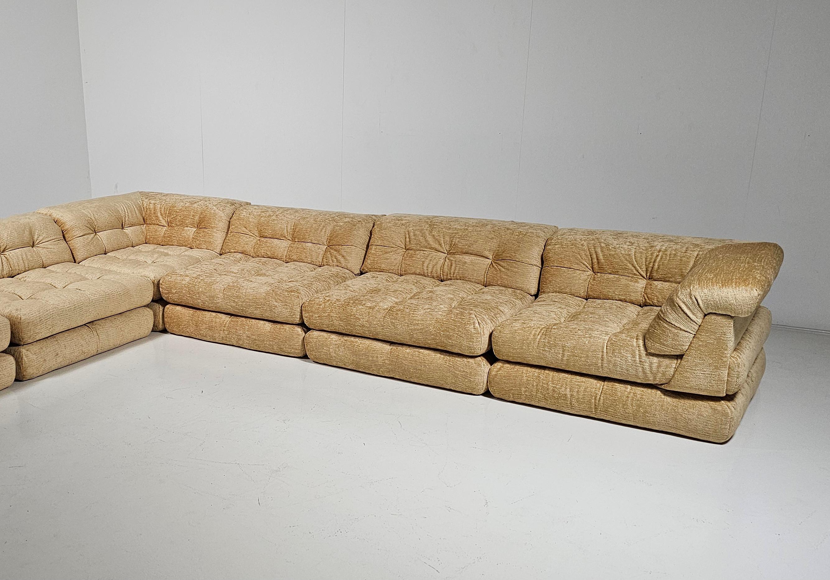 European Mah Jong sofa in chenille fabric  by Hans Hopfer, Roche Bobois, France, 1970s