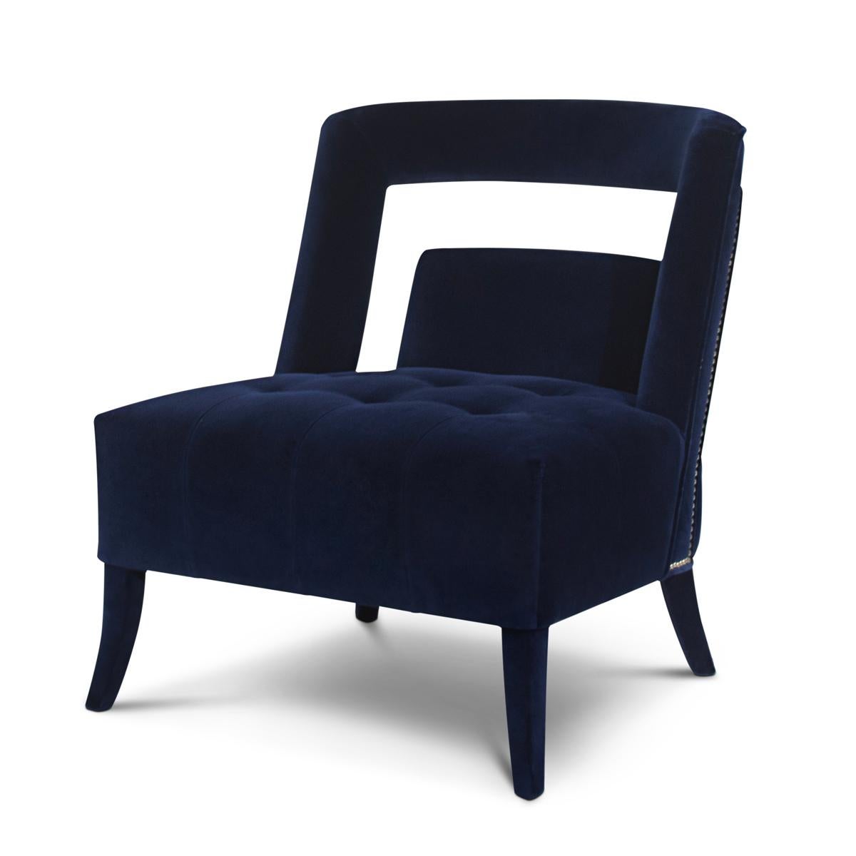 Portuguese Mahal Armchair with Blue Velvet Fabric For Sale