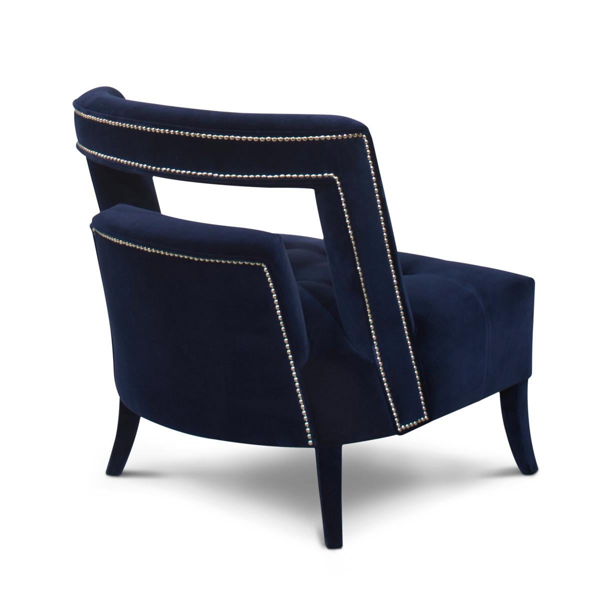 Mahal Armchair with Blue Velvet Fabric In New Condition For Sale In Paris, FR
