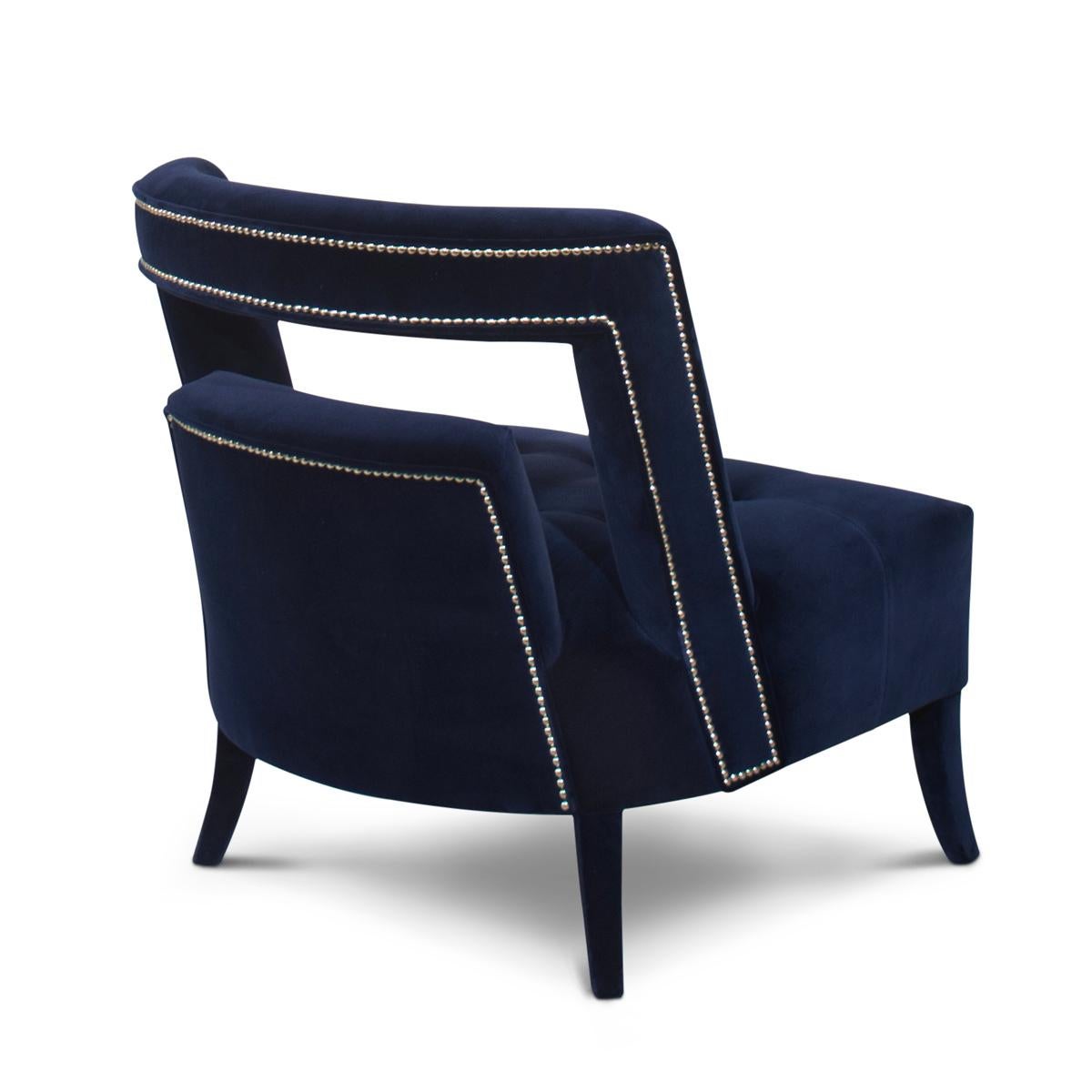 Mahal Sessel mit blauem Samtstoff im Zustand „Neu“ im Angebot in Paris, FR