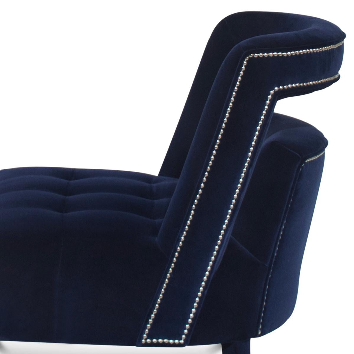 Contemporary Mahal Armchair with Blue Velvet Fabric For Sale
