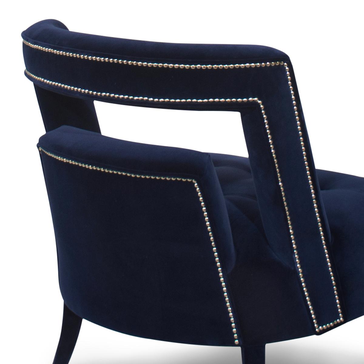Nickel Mahal Armchair with Blue Velvet Fabric For Sale