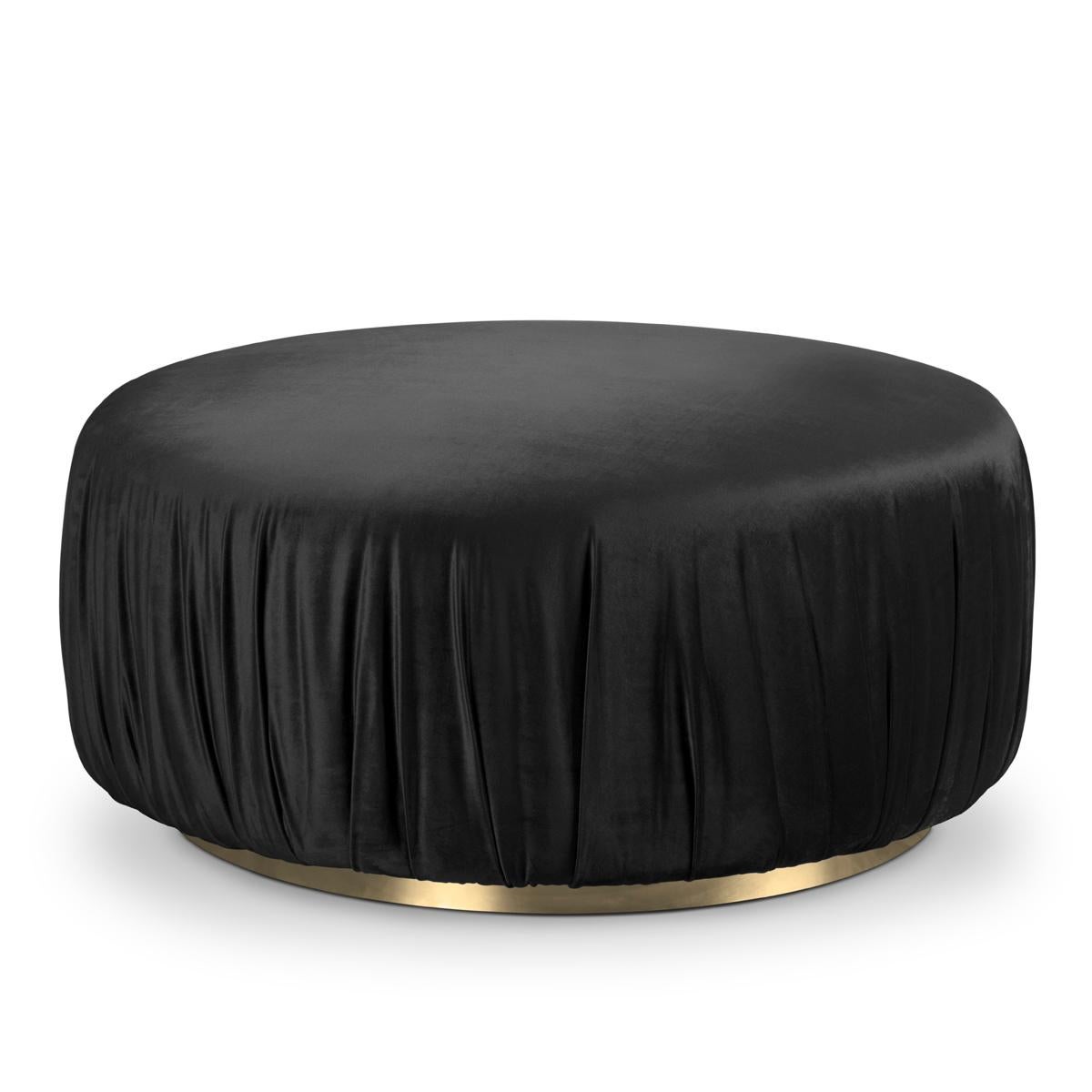 Portuguese Mahal Ottoman with Black Pleated Fabric For Sale