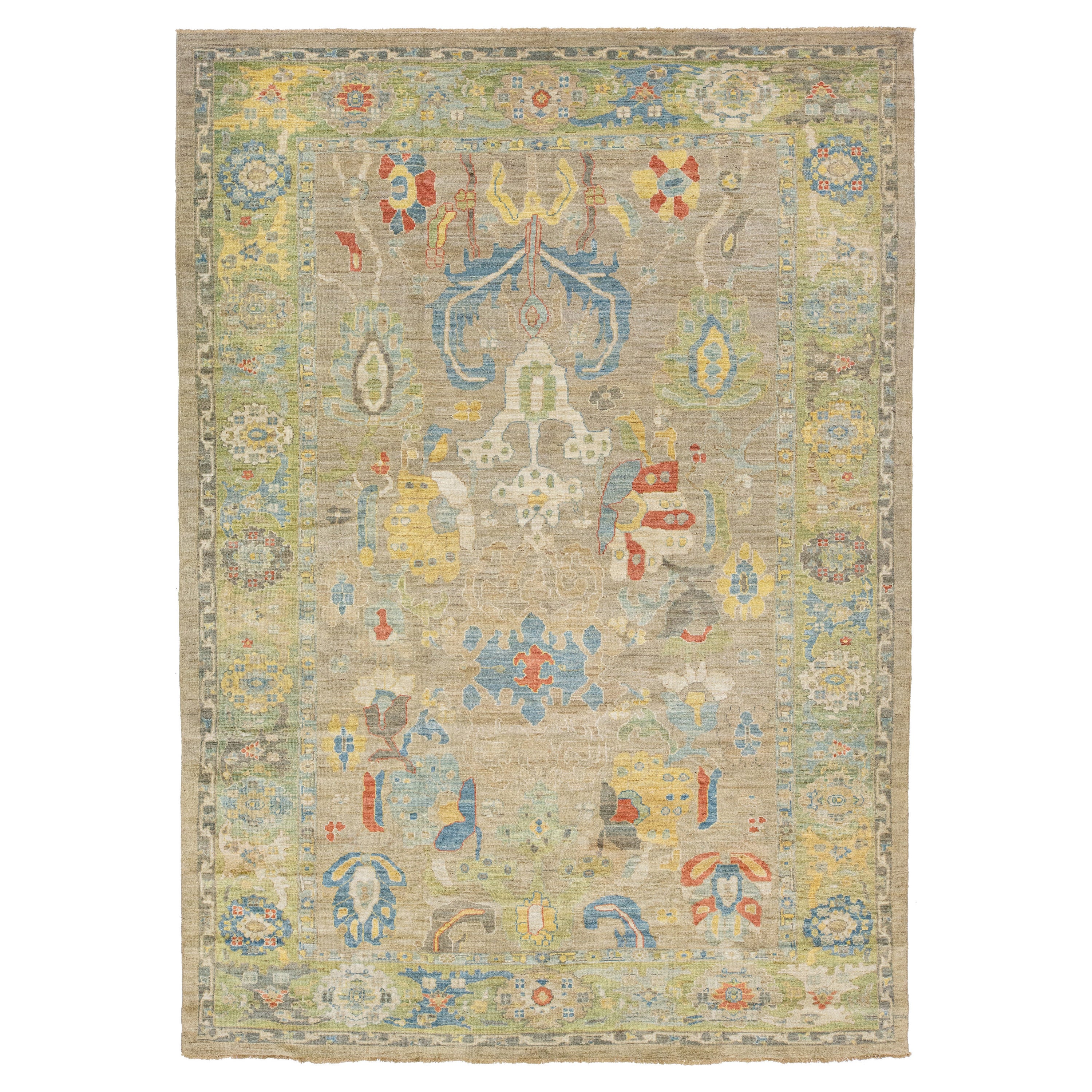Mahal  Tapis en laine de taille normale avec design floral contemporain