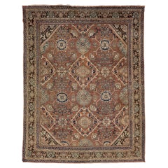Mahal Wool Area Rug - Transitional Geometric Floral Design - Earth Tone Decor