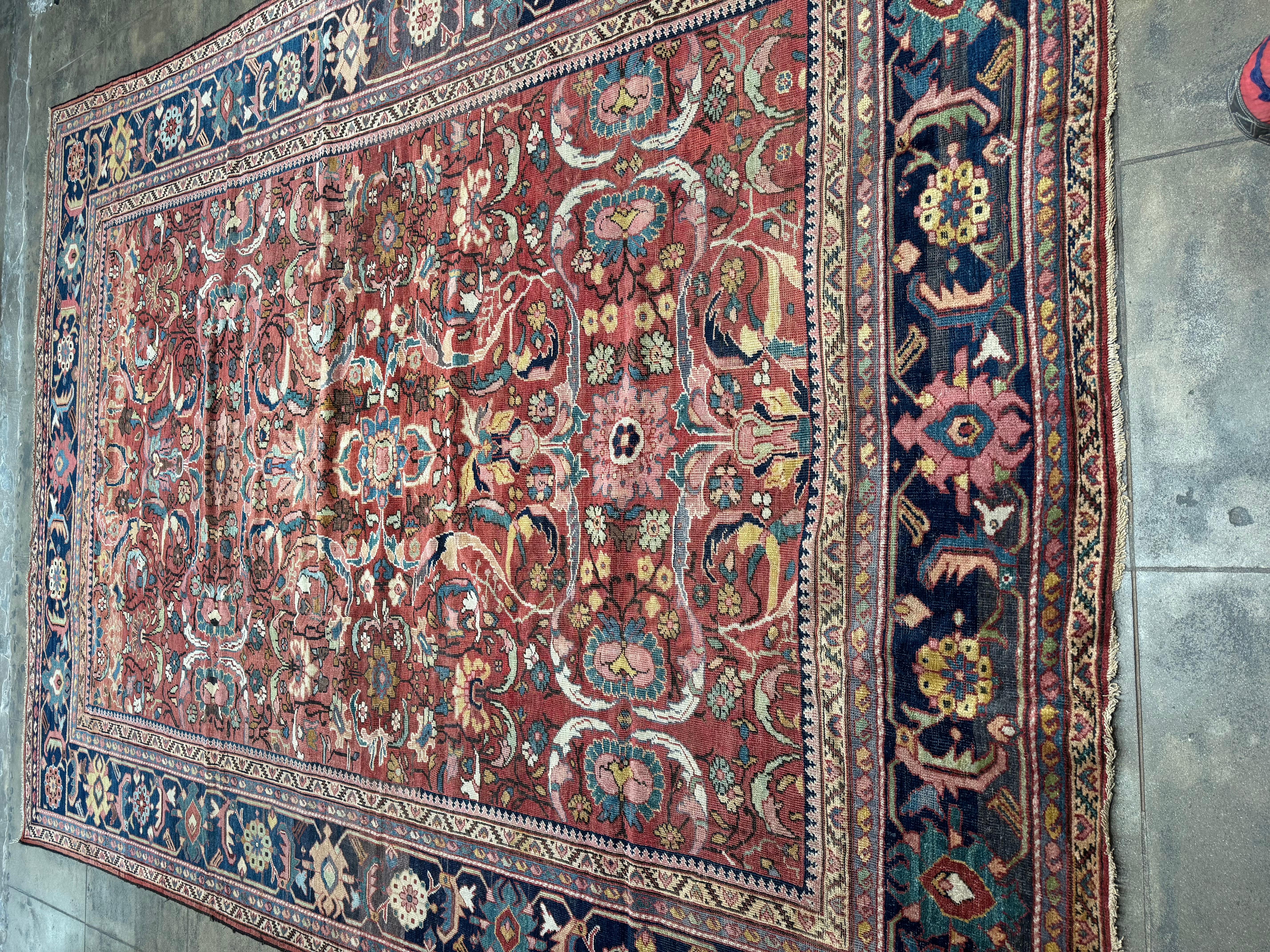 Mid-Century moderno Tappeto Mahal in lana - 12′3″ × 8′10″ in vendita