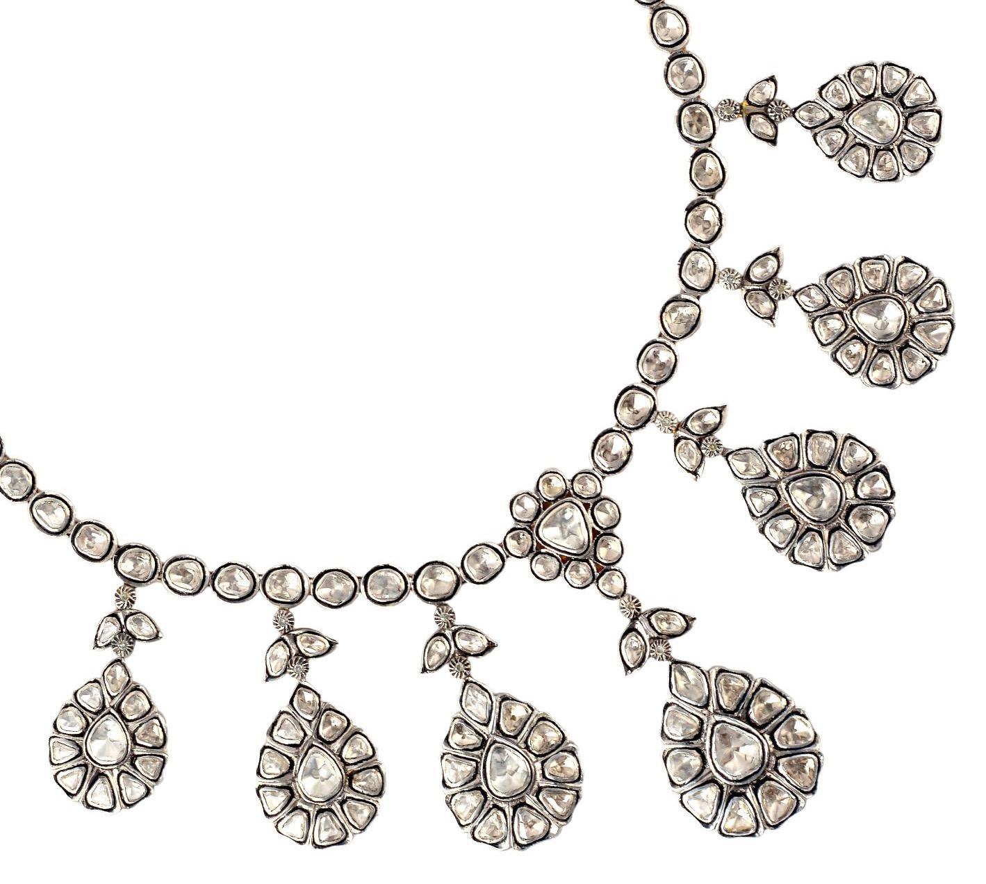 Halskette mit 12,59 Karat Diamanten im Rosenschliff von Maharaja im Zustand „Hervorragend“ im Angebot in Hoffman Estate, IL