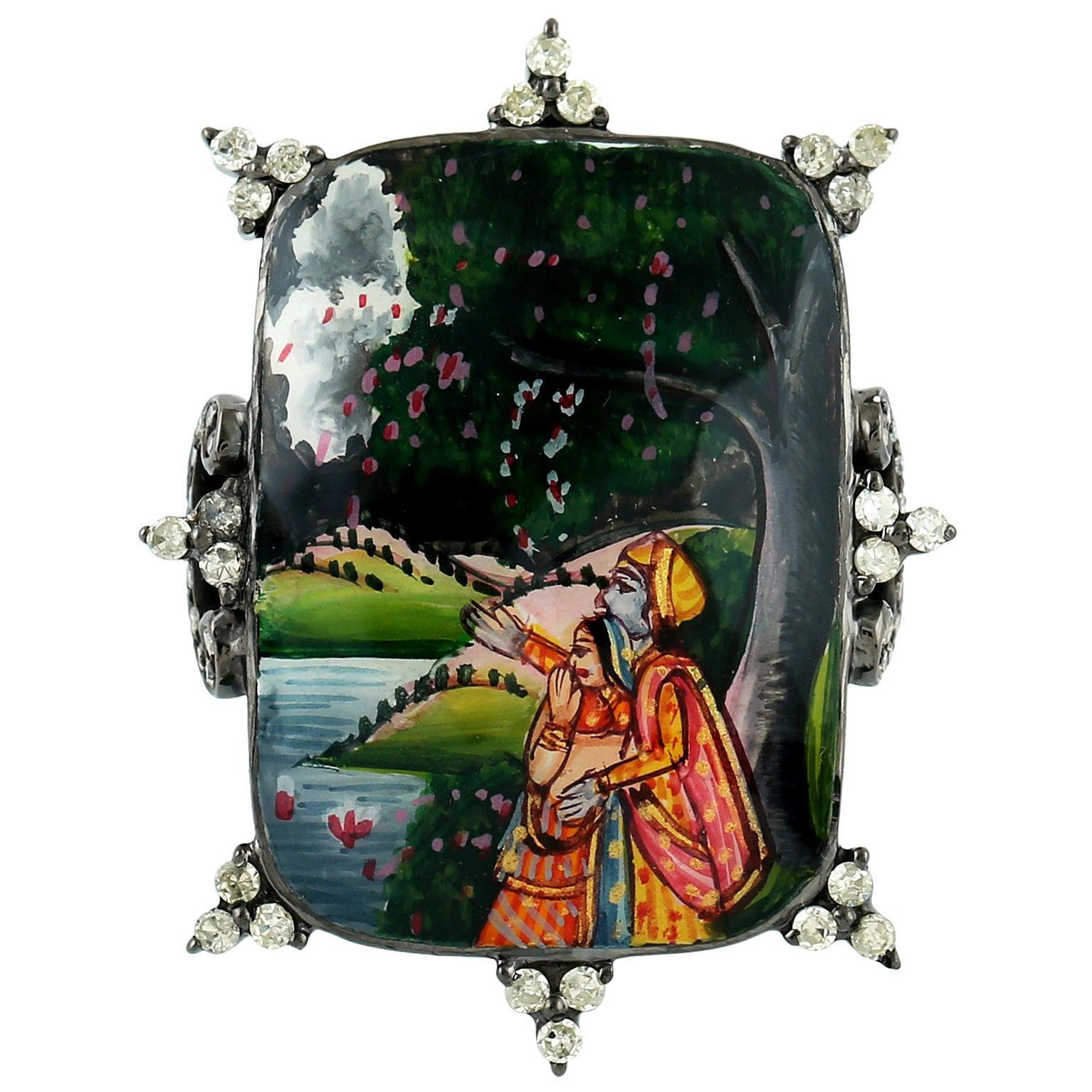 En vente :  Bague Maharaja en émail et diamants peints à la main