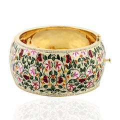 Bracelet jonc Maharaja à fleurs en émail et diamants