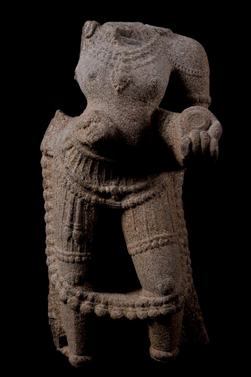 Maharaja granite torso with dagger and offerings, bell chain and dhotti.