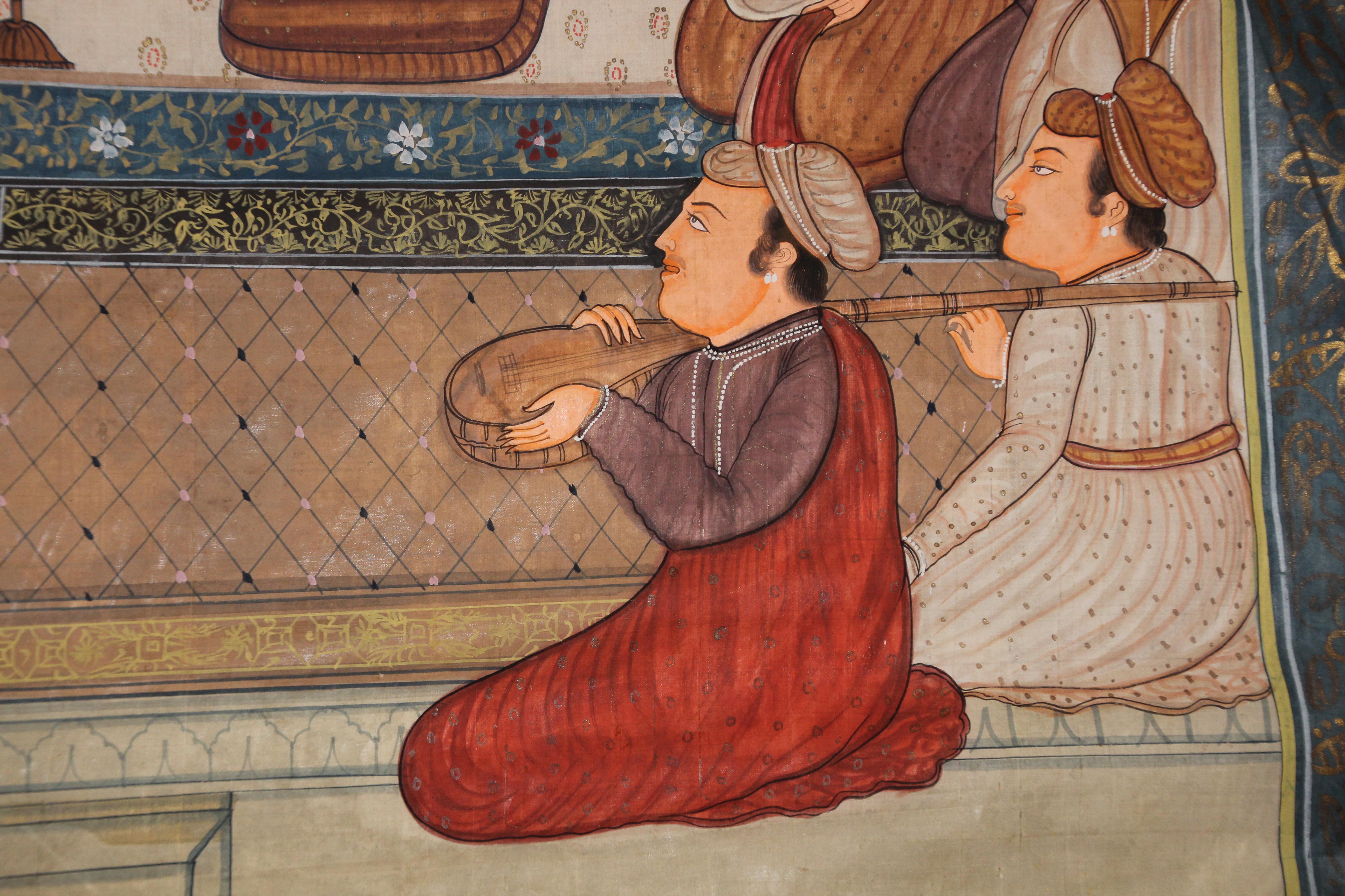 Maharaja Mughal Style Indian Art Painting on Silk 3