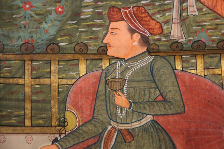 Maharaja Mughal Style Indian Art Painting on Silk For Sale 8