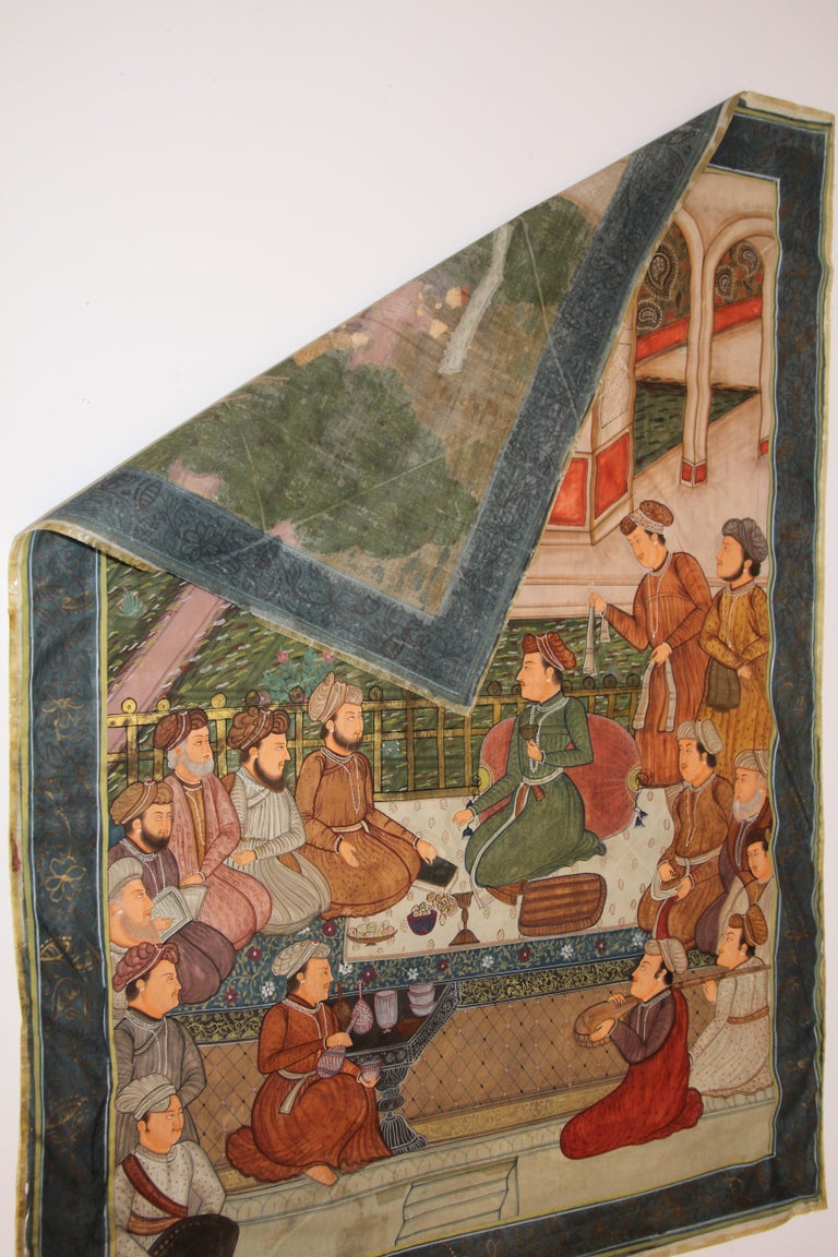 Maharaja Mughal Style Indian Art Painting on Silk For Sale 9