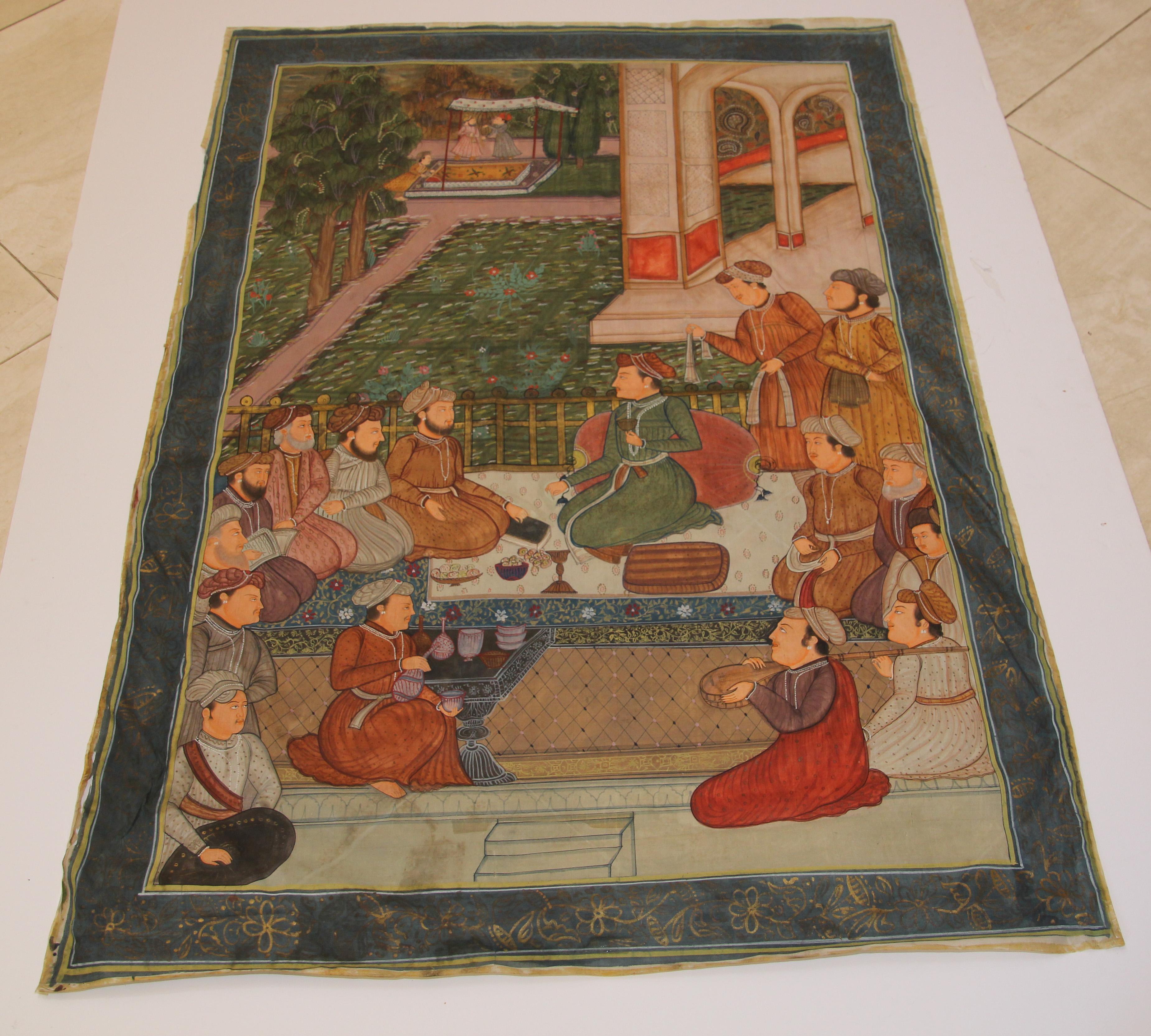 Maharaja Mughal Style Indian Art Painting on Silk 7