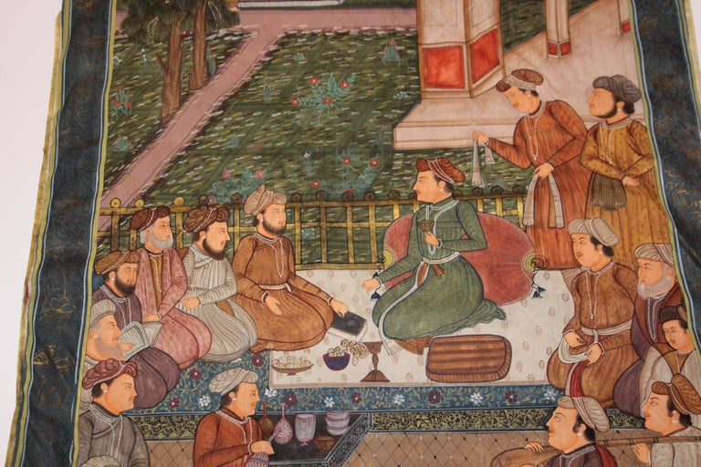 Maharaja Mughal Style Indian Art Painting on Silk For Sale 13