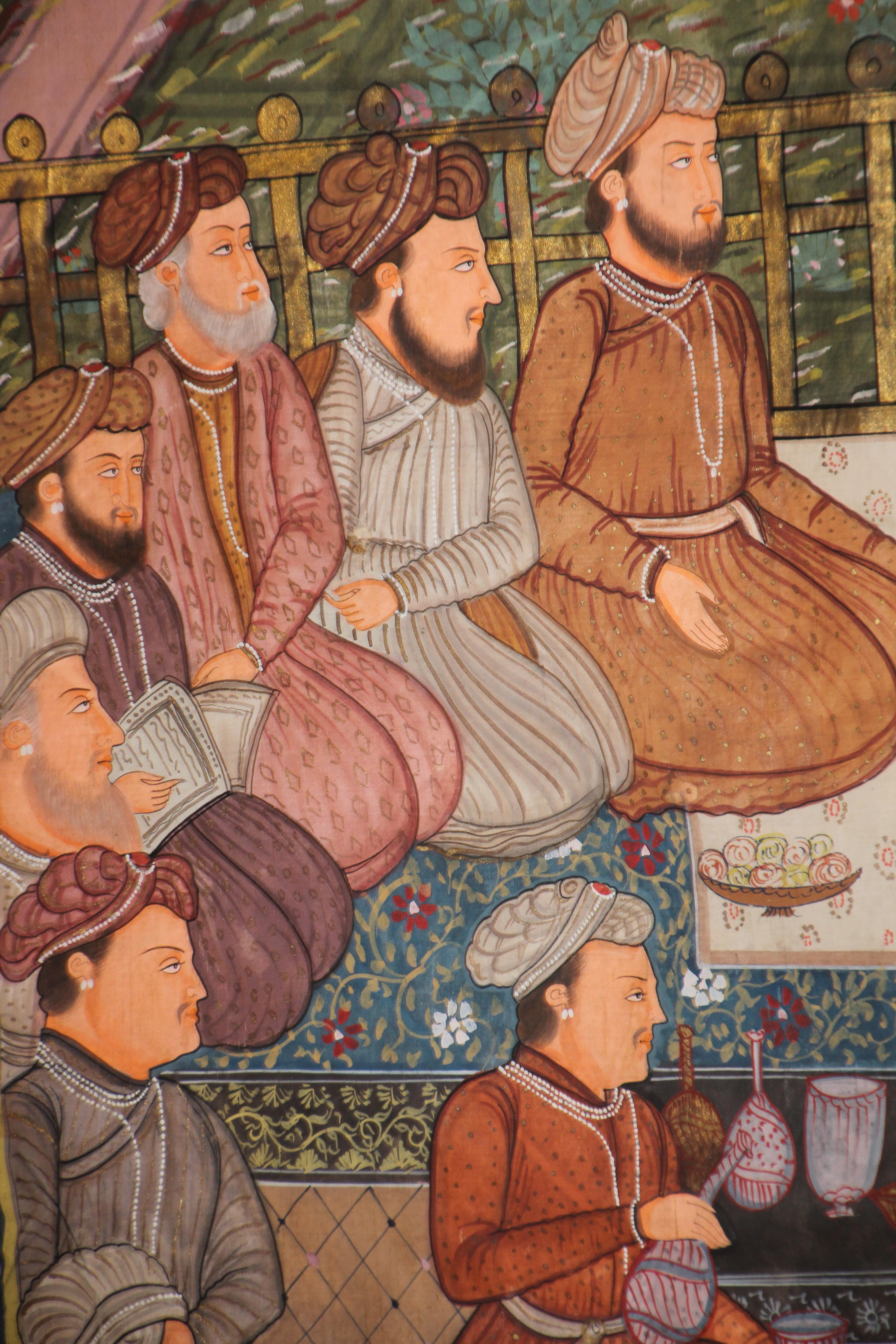 Hand-Painted Maharaja Mughal Style Indian Art Painting on Silk