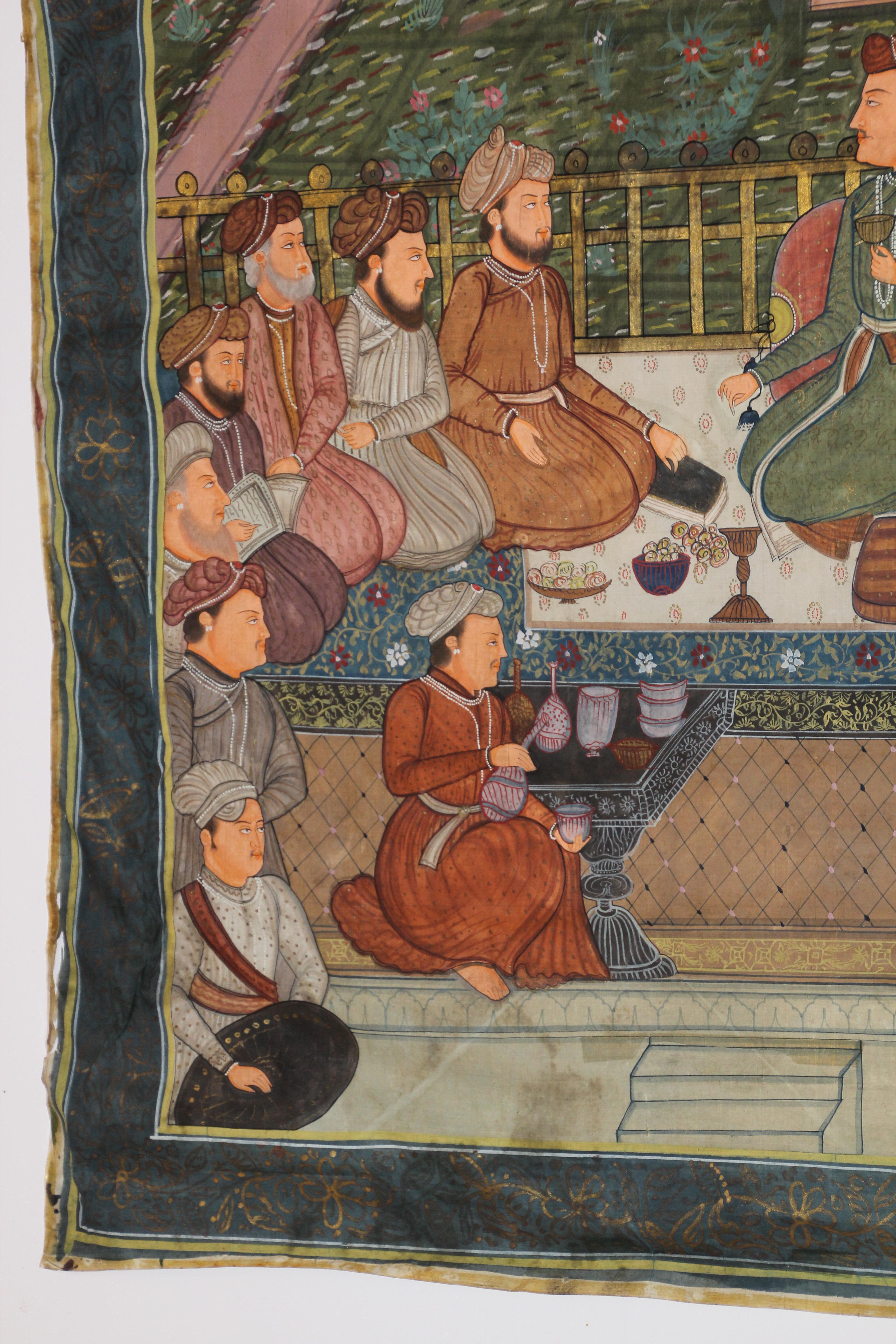 Maharaja Mughal Style Indian Art Painting on Silk In Good Condition In North Hollywood, CA
