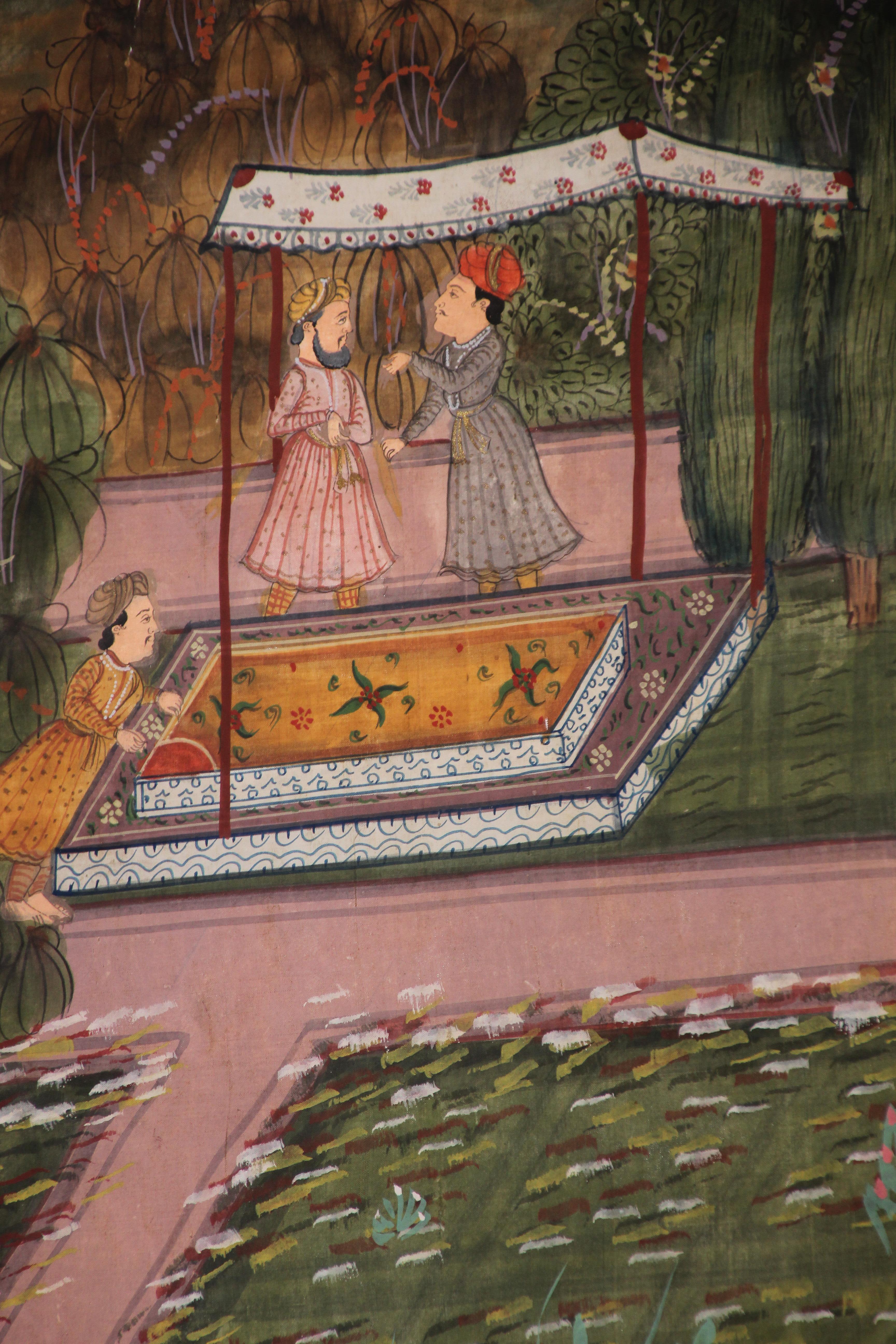 20th Century Maharaja Mughal Style Indian Art Painting on Silk
