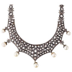 Maharaja Rose Cut 23.11 Carat Diamond Pearl Necklace