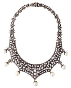 Maharaja Rose Cut 23.11 Carat Diamond Pearl Necklace