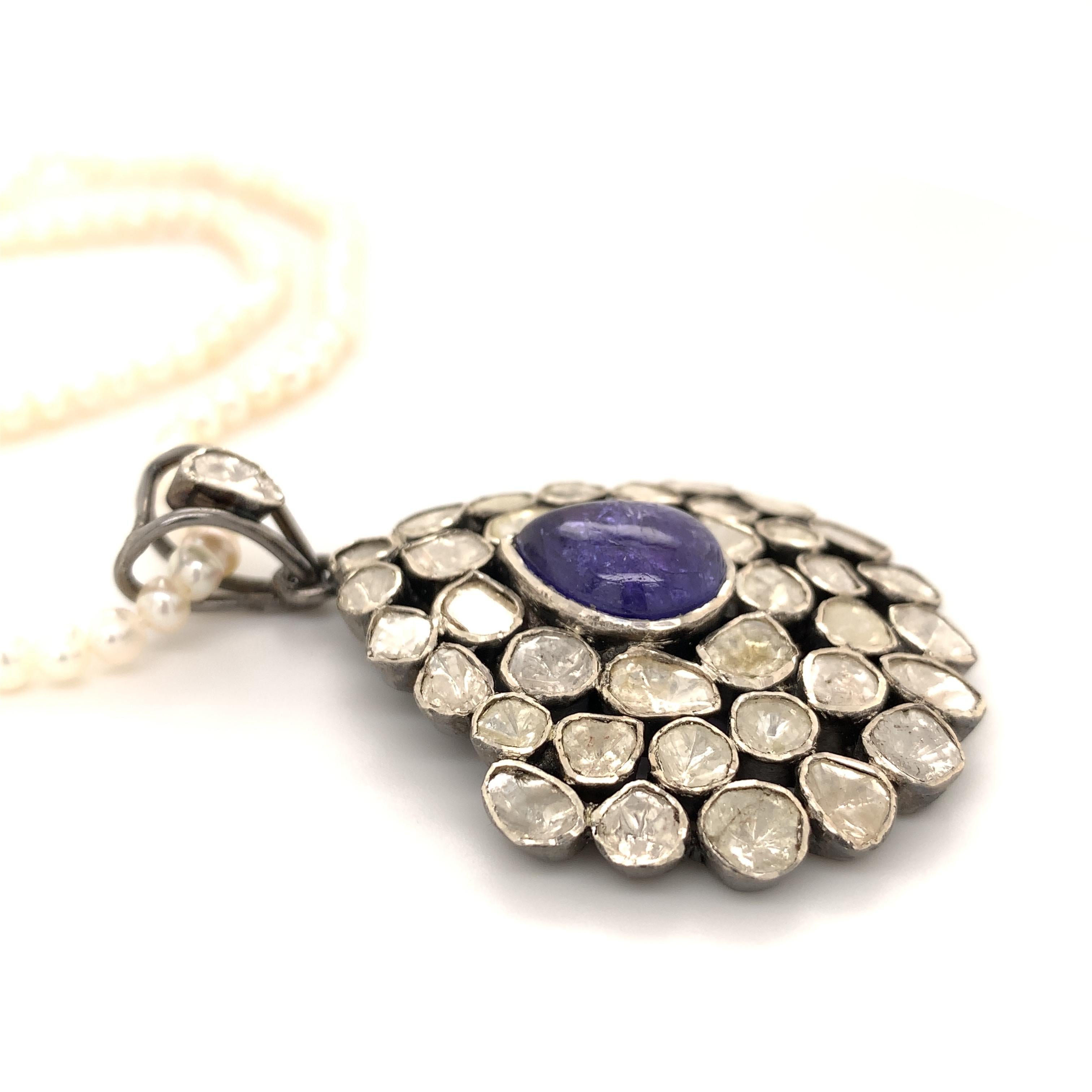 Cabochon Maharaja Tanzanite & Fancy Cut Diamond Necklace