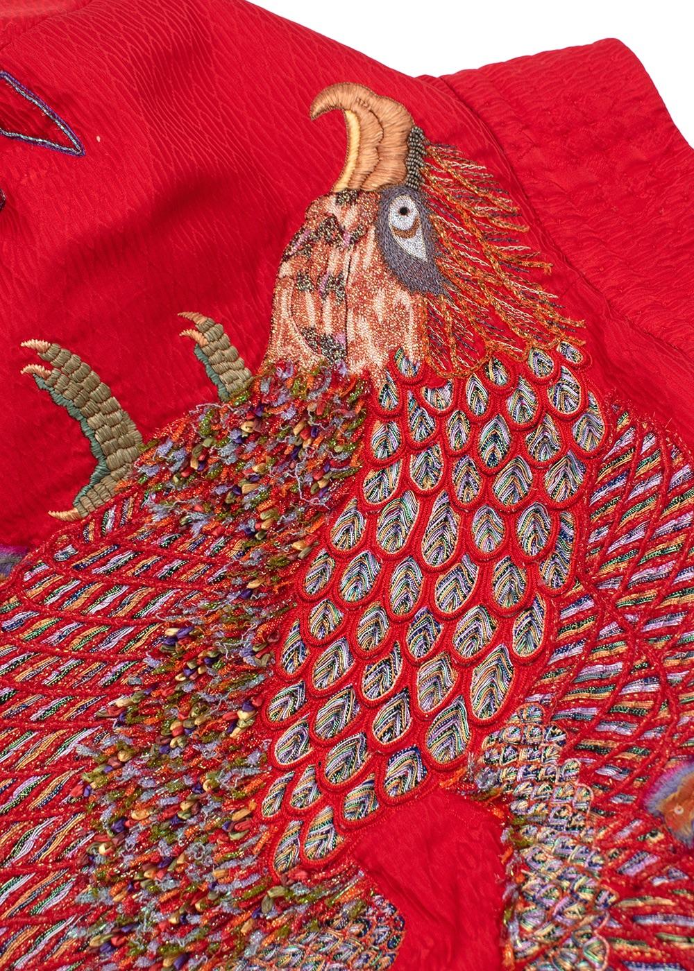 Maharishi Vintage Red Silk Phoenix Embroidered Jacket For Sale 1