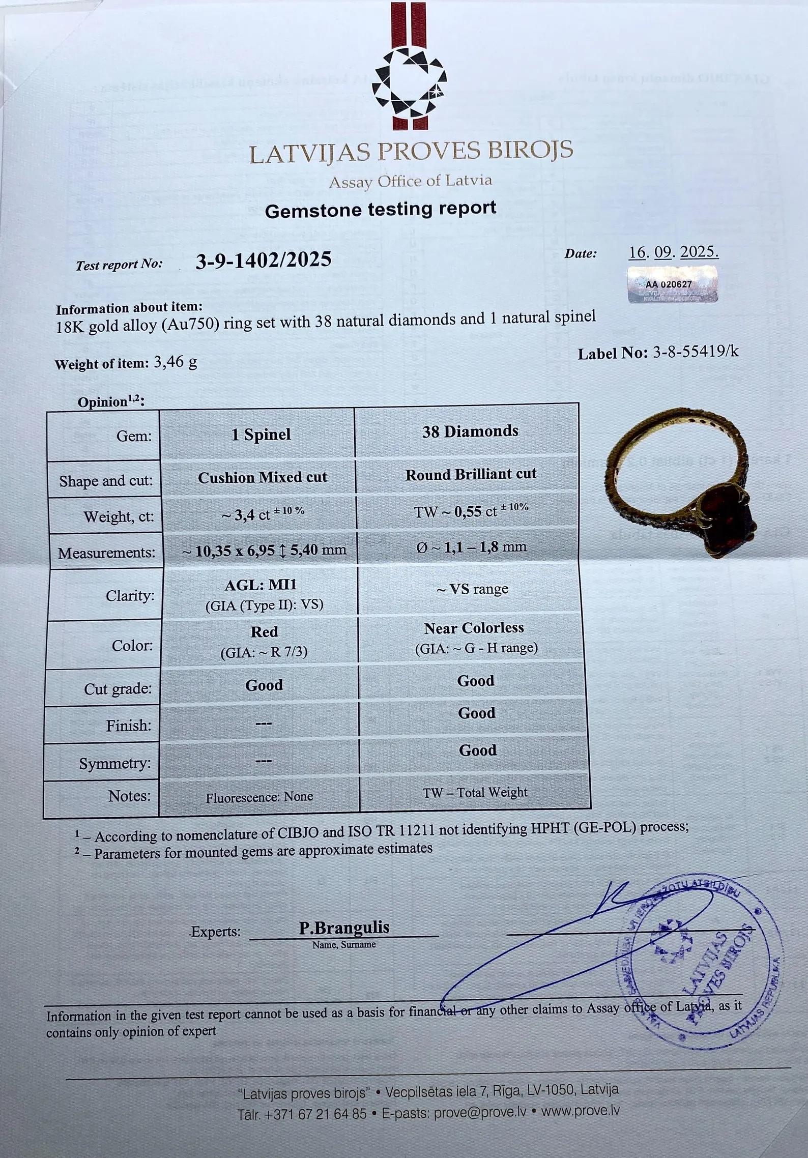 Bague en or rose massif 18 carats, Spinelle de Nature 4.05Ct., Diamants en vente 6