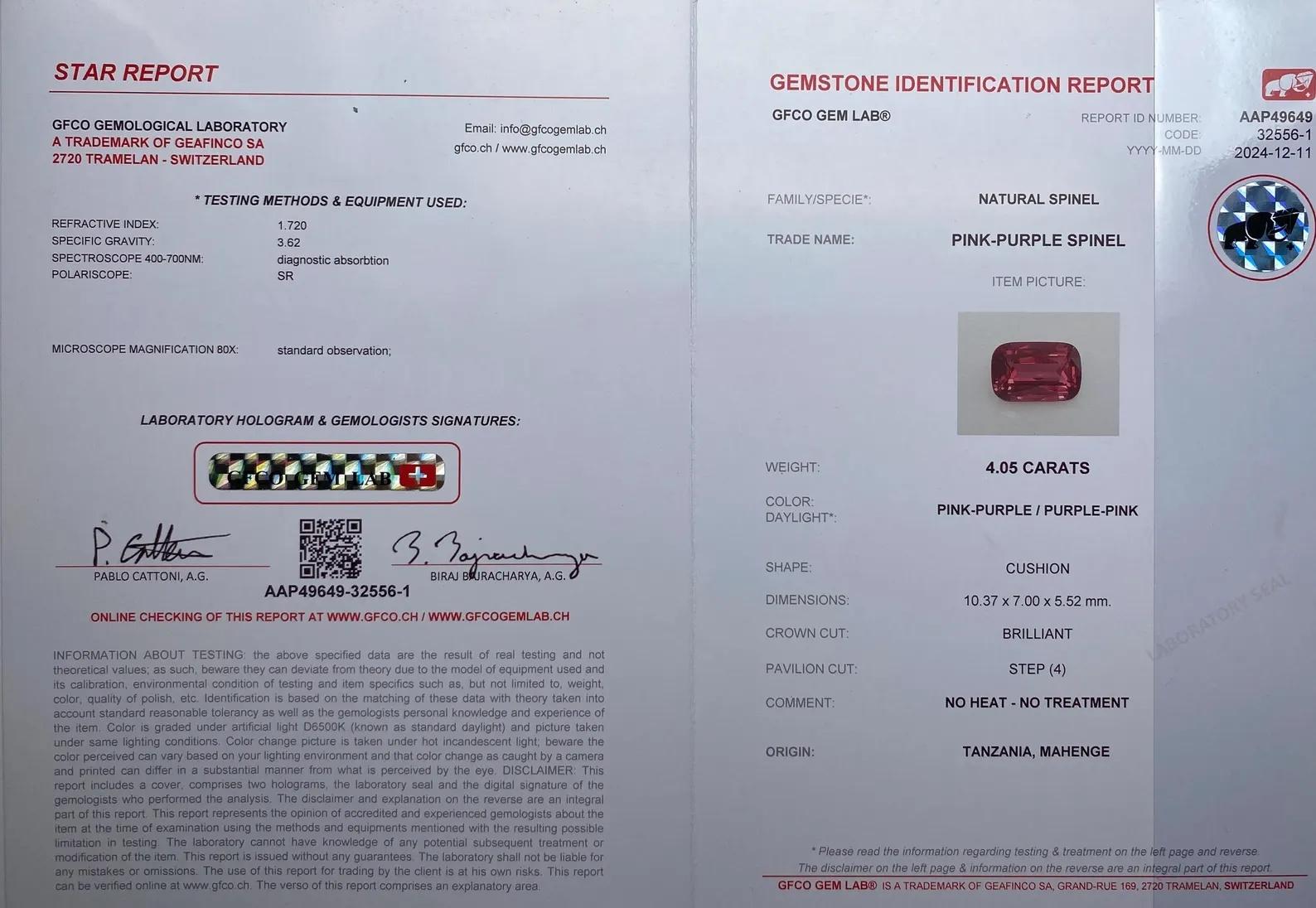 Bague en or rose massif 18 carats, Spinelle de Nature 4.05Ct., Diamants en vente 1