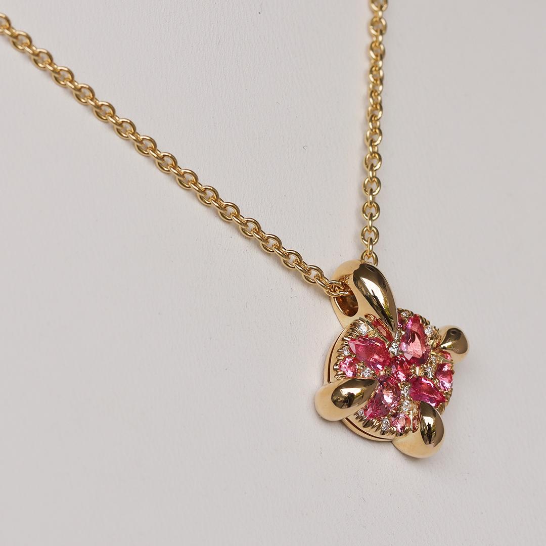 Mahenge Spinel Padparadscha Sapphire Yellow Gold Pave Pendant For Sale 11