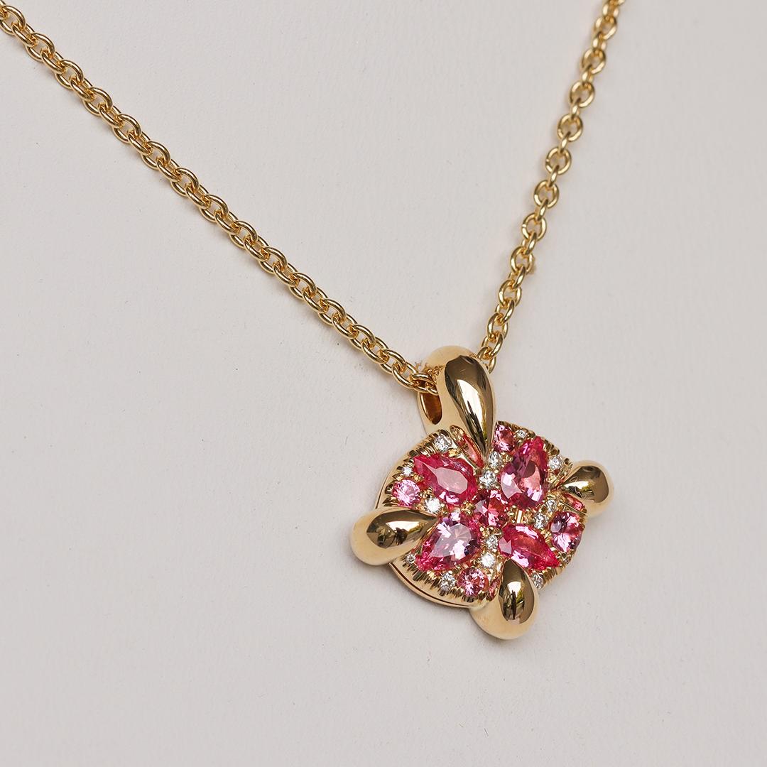 Mahenge Spinel Padparadscha Sapphire Yellow Gold Pave Pendant For Sale 12